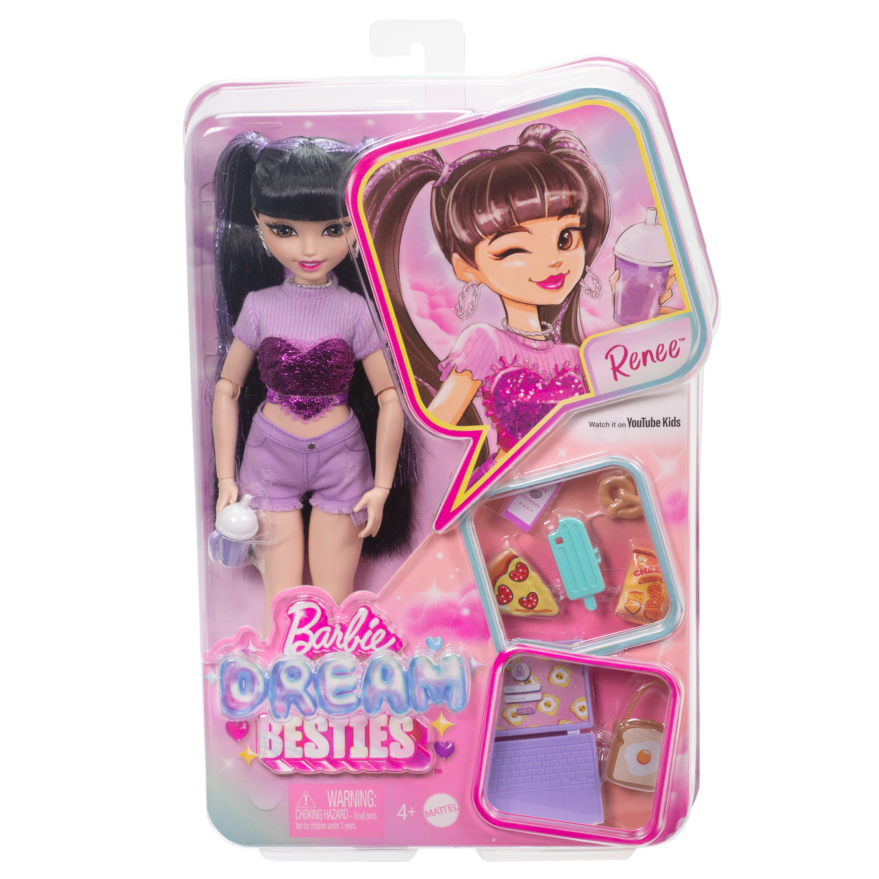 Barbie Rüya Arkadaşlar Renee bebek ve yiyecek temalı 11 aksesuar