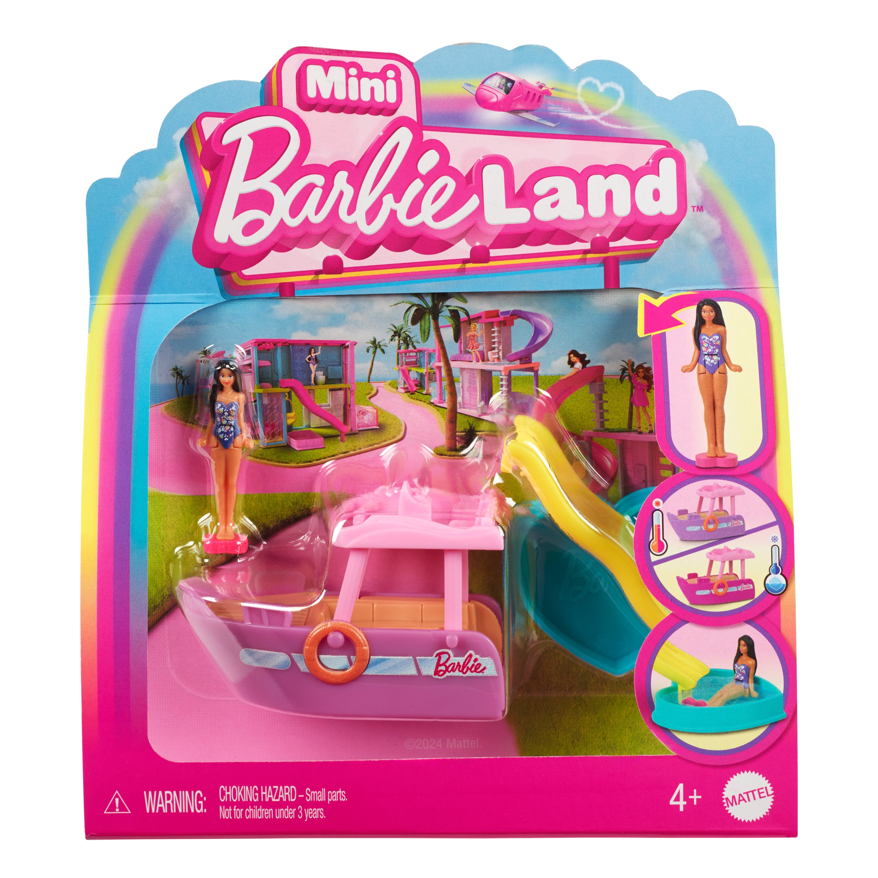 Mini Barbieland Araçlar, 4 cm bebek ve ikonik oyuncak araç (Stiller çeşitlilik gösterebilir)