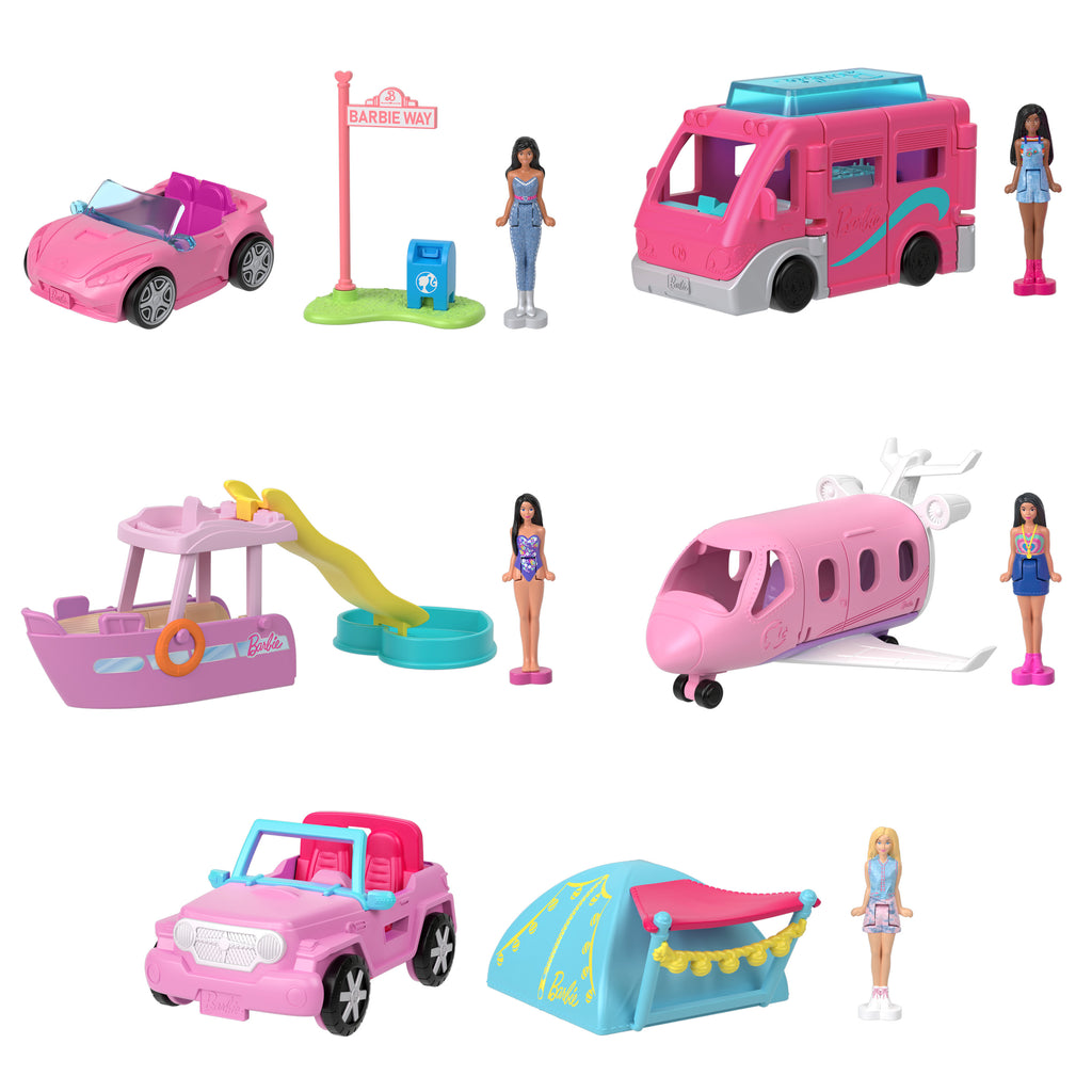 Mini Barbieland Araçlar, 4 cm bebek ve ikonik oyuncak araç (Stiller çeşitlilik gösterebilir)