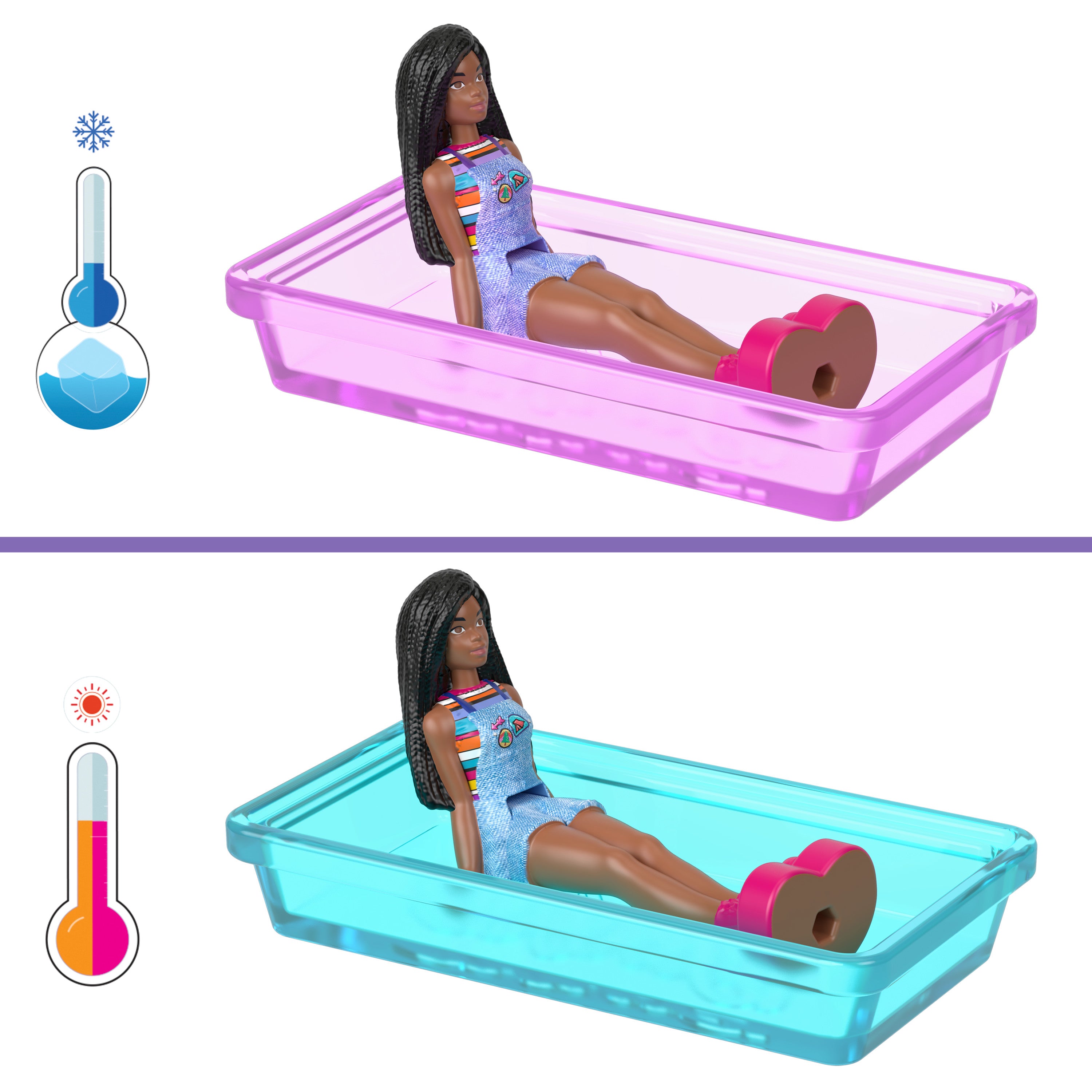 Barbie Mini BarbieLand bebek ve araç seti, 4 cm bebek ile renk değiştiren havuzuyla Rüya Karavanı