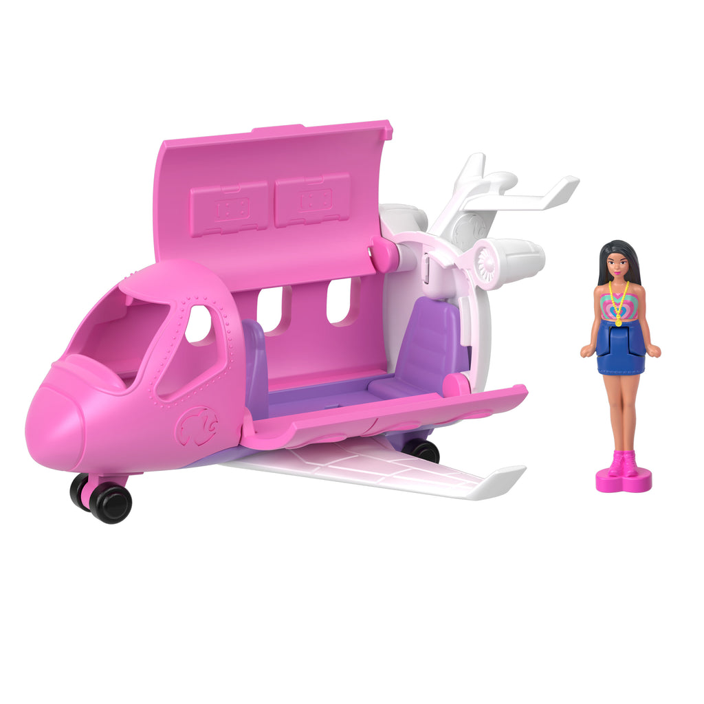 Barbie Mini BarbieLand bebek ve araç seti, 4 cm bebek ile renk değiştiren Rüya Uçağı