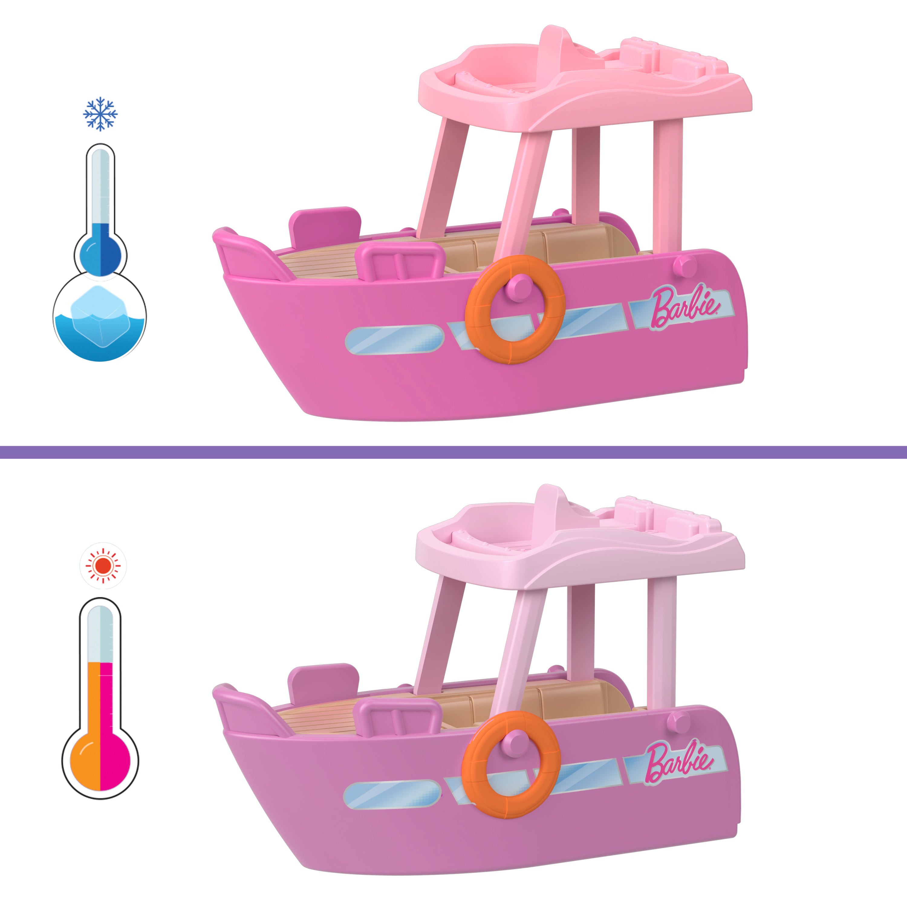 Barbie Mini BarbieLand bebek ve araç seti, 4 cm bebek ile renk değiştiren Rüya Teknesi