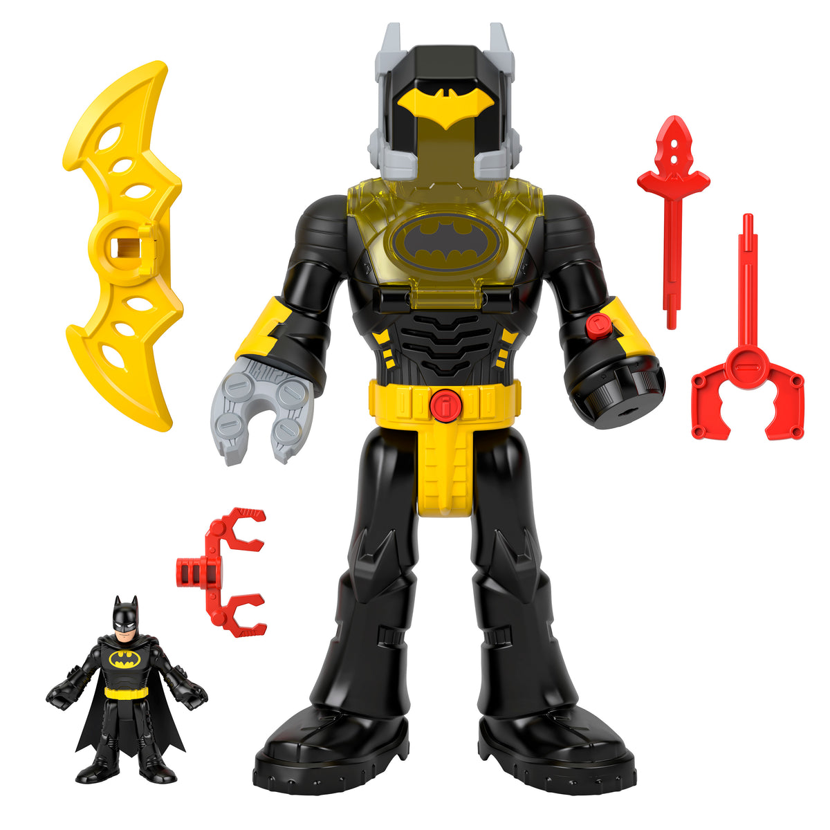 Imaginext DC Super Friends Batman Insider ve Exo Kostümü, ışıklı ve sesli siyah robot, 6 parça