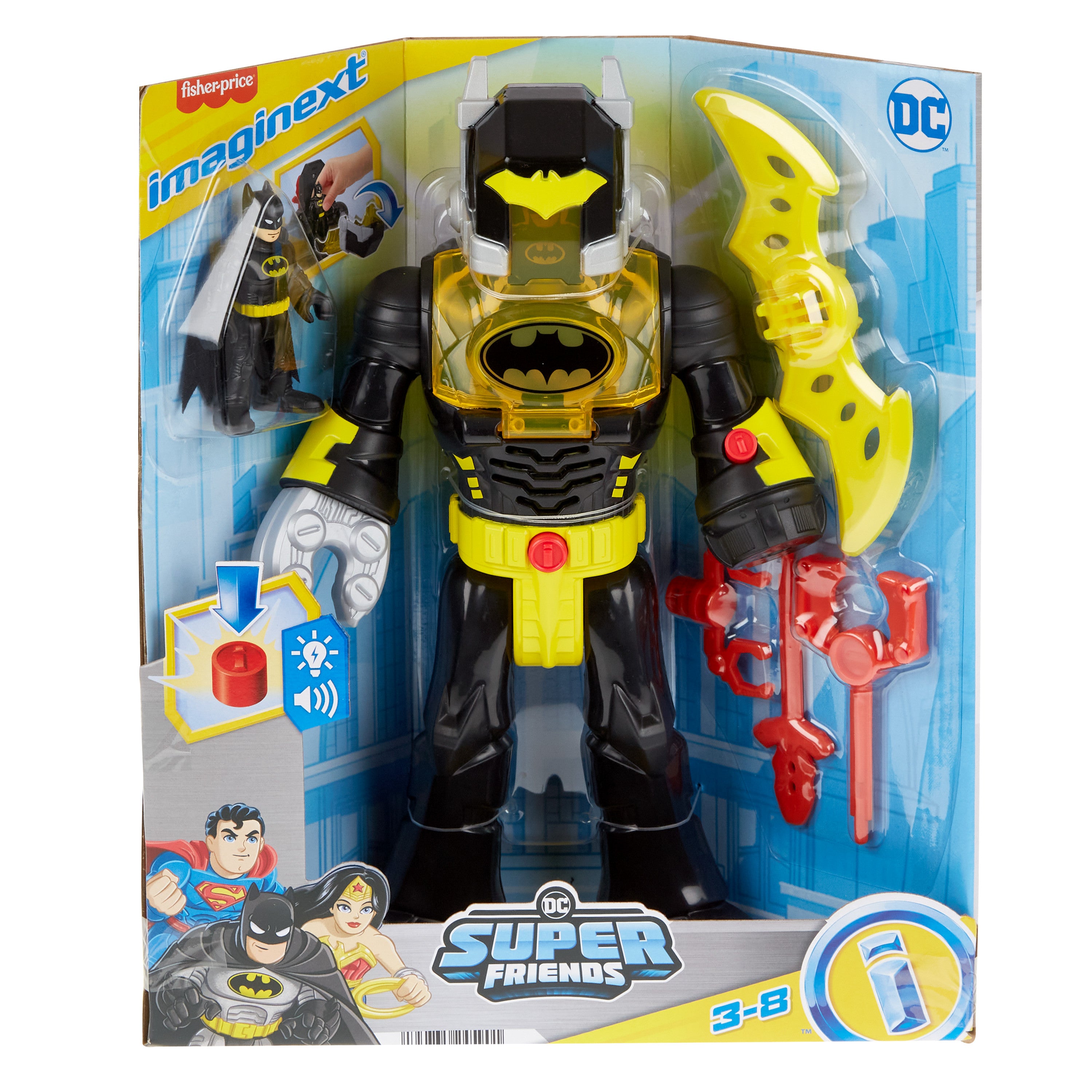 Imaginext DC Super Friends Batman Insider ve Exo Kostümü, ışıklı ve sesli siyah robot, 6 parça