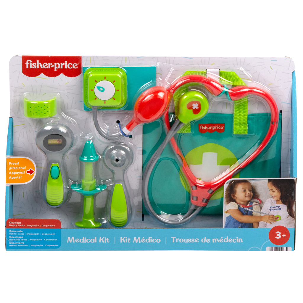 Okul öncesi çağdaki 3 yaş ve üzeri çocuklar için 7 parçadan oluşan Fisher-Price Doktor Seti doktor oyuncakları