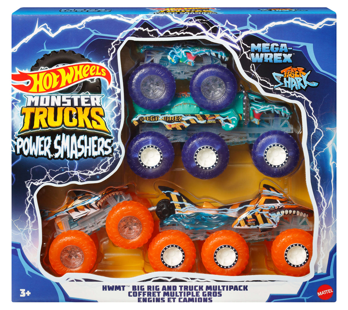 Hot Wheels Monster Trucks Power Smashers oyuncak araç ve büyük TIR çoklu paketi (4 oyuncak araç)