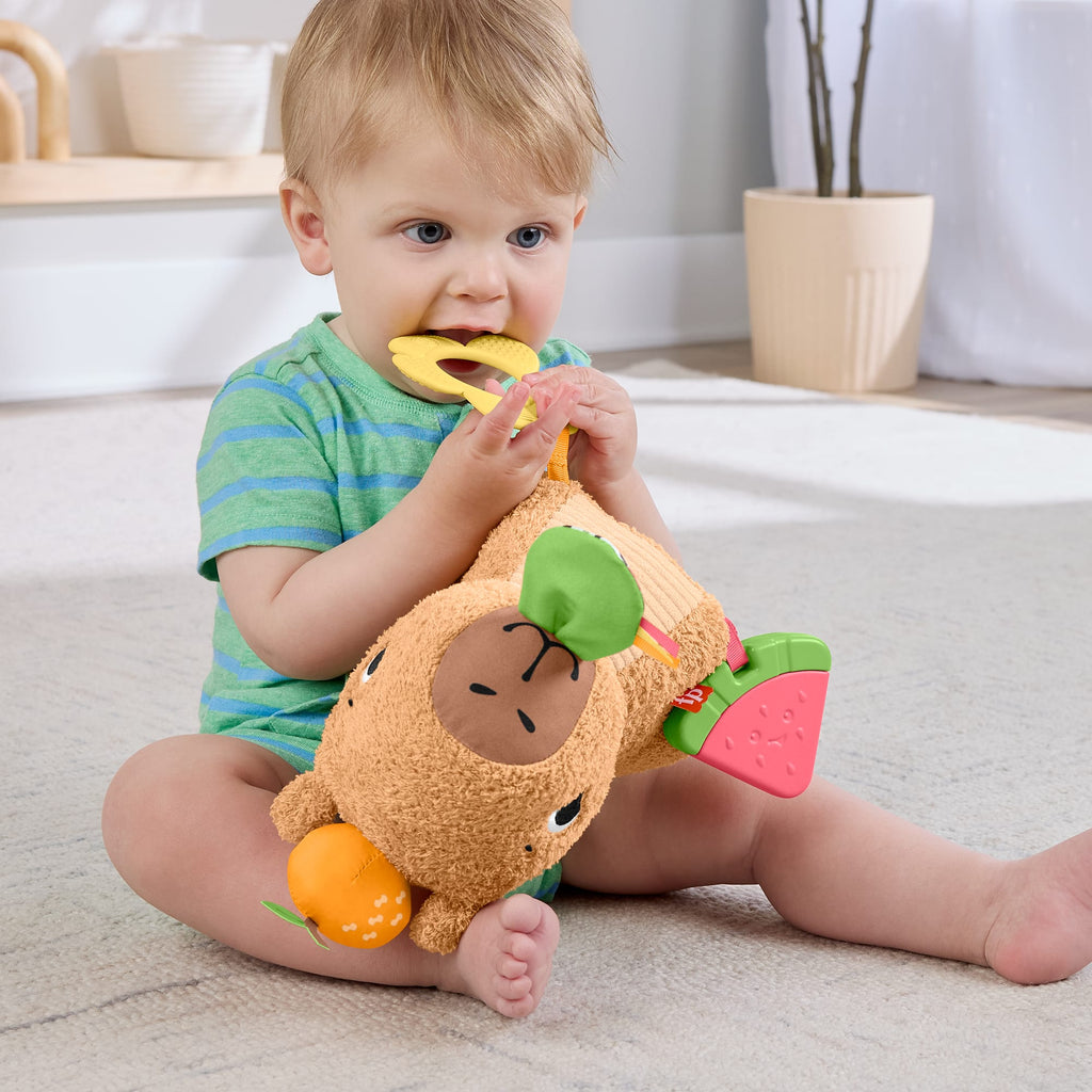 Yenidoğanlar için dişliği ve çıngırağı olan Yumuşacık Obur Kapi duyusal gelişime yardımcı peluş bebek oyuncağı