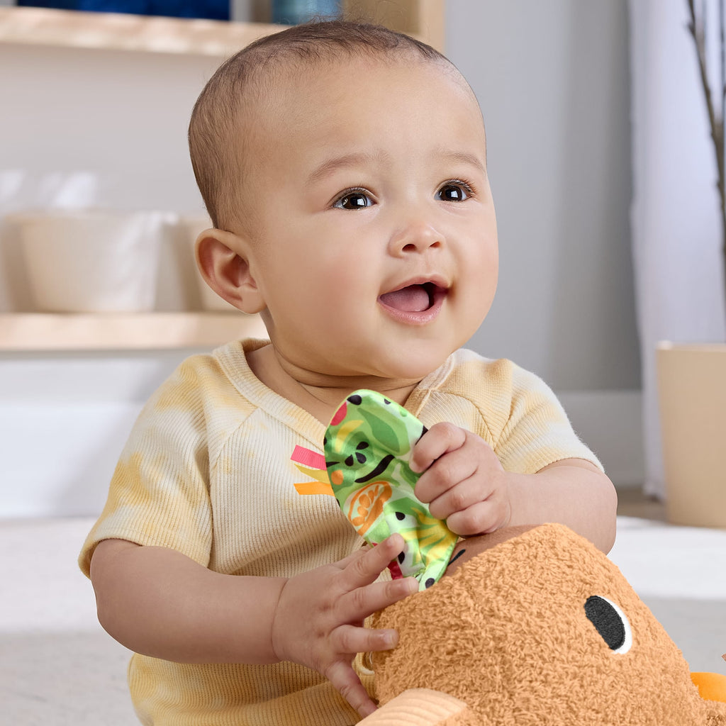Yenidoğanlar için dişliği ve çıngırağı olan Yumuşacık Obur Kapi duyusal gelişime yardımcı peluş bebek oyuncağı