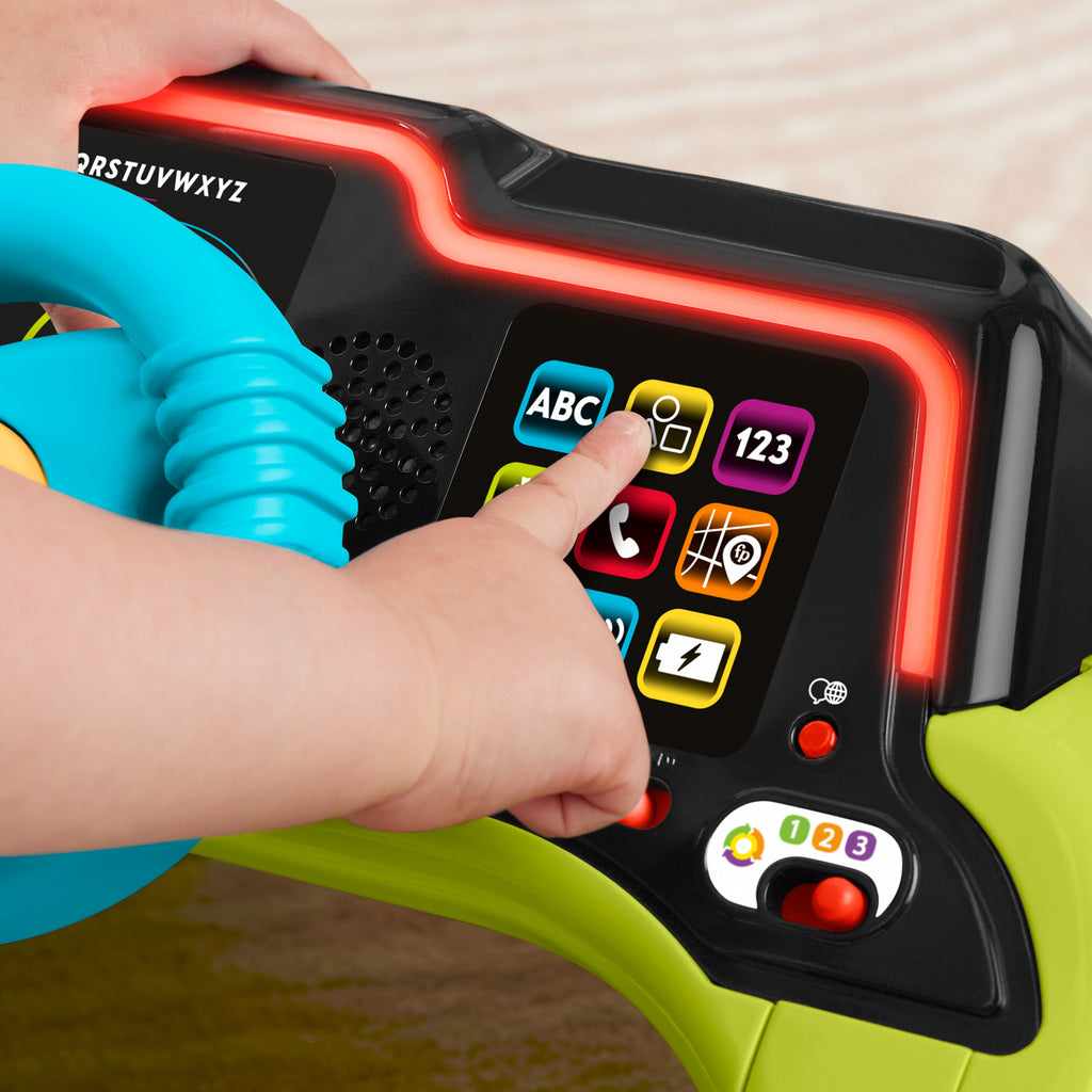 Fisher-Price Eğlen ve Öğren bebek ve yürüme çağındaki çocuklar için birden fazla dil desteğine sahip eğitici İlk Arabam Aktivite Merkezi