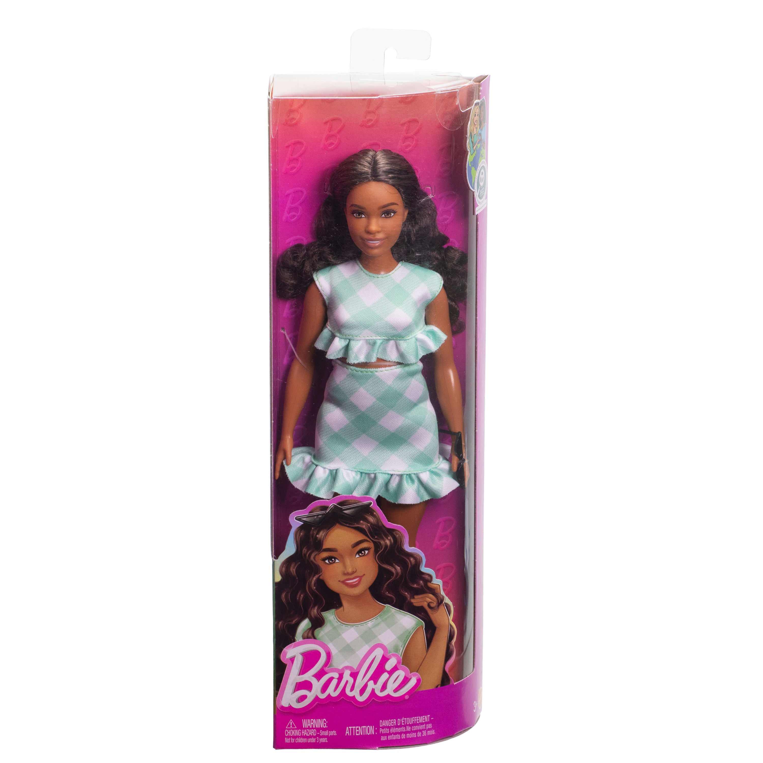 Barbie Fashionistas Bebek #240 Yeşil Kareli Elbiseli