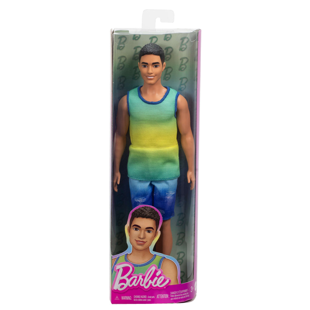 Renk geçişli atleti ve kot şortuyla siyah saçlı Barbie Fashionistas Ken bebek (236)