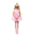 Klasik Barbie tarzındaki büyük fiyonklu pastel pembe elbisesiyle sarı saçlı Barbie Stil İkonu bebek (3)
