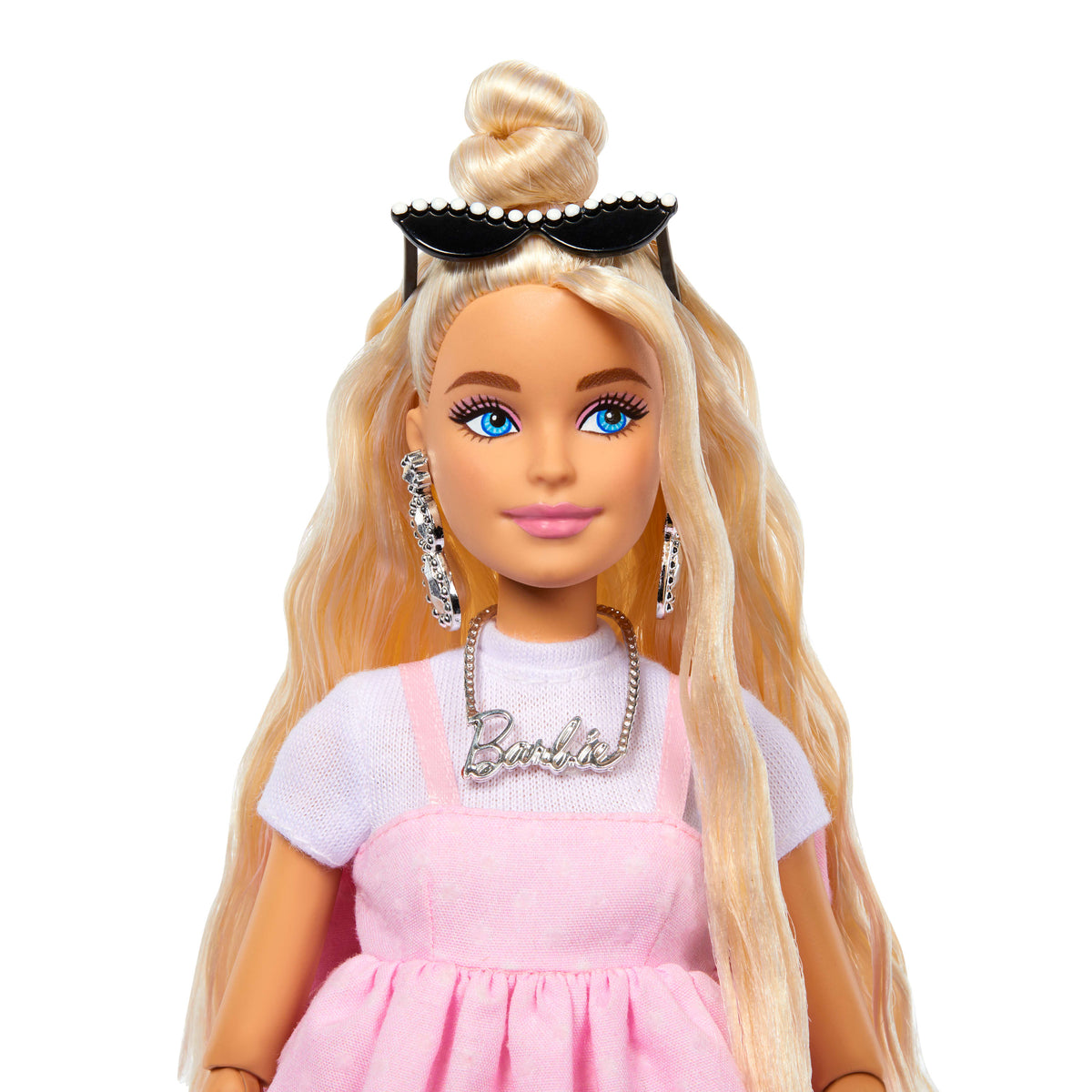 Klasik Barbie tarzındaki büyük fiyonklu pastel pembe elbisesiyle sarı saçlı Barbie Stil İkonu bebek (3)