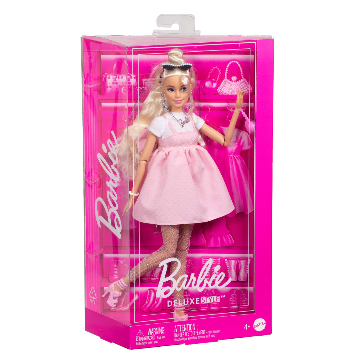 Klasik Barbie tarzındaki büyük fiyonklu pastel pembe elbisesiyle sarı saçlı Barbie Stil İkonu bebek (3)