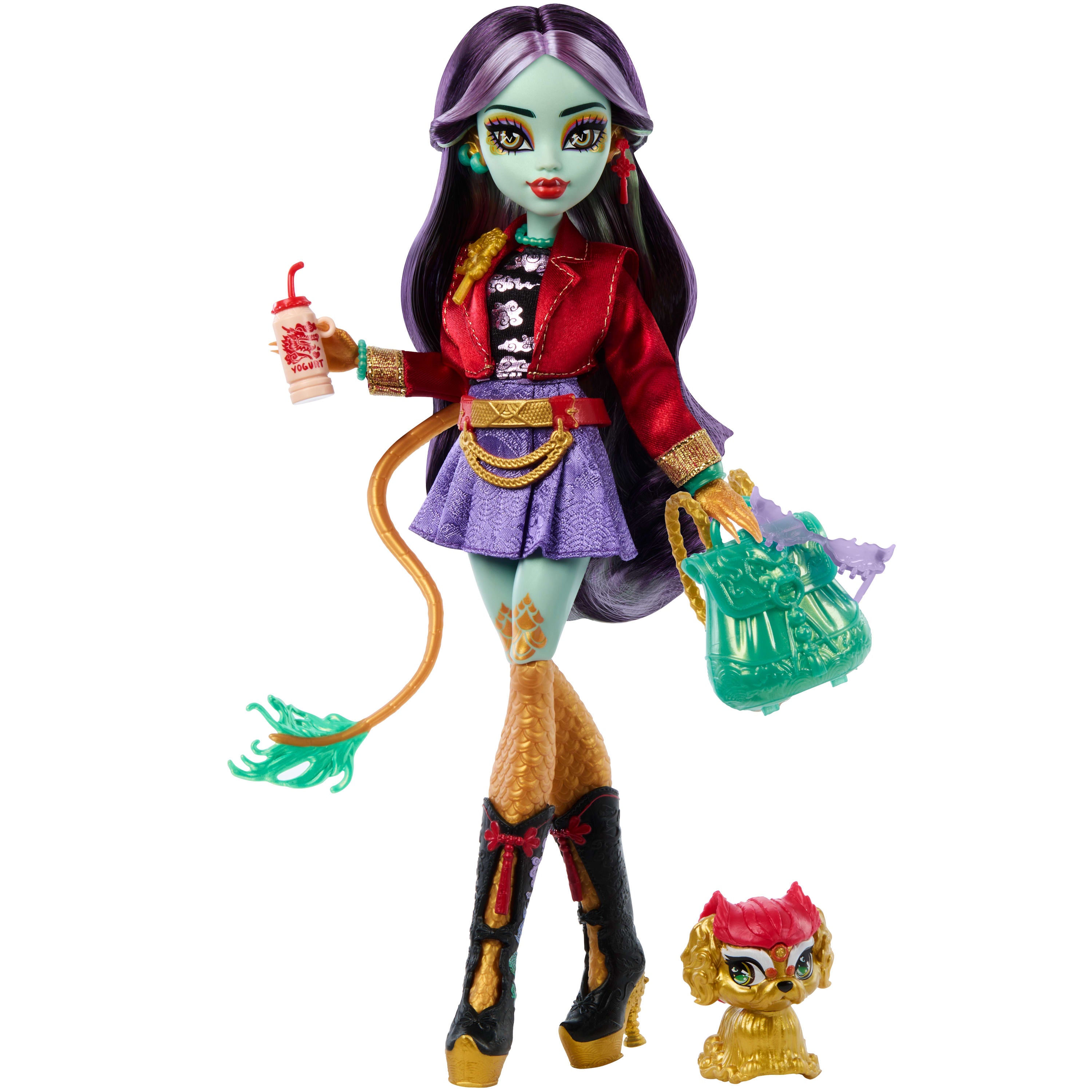 Monster High Jinafire Long bebek, köpekçiği Cloudy "Yun Yun" ve 7 aksesuar