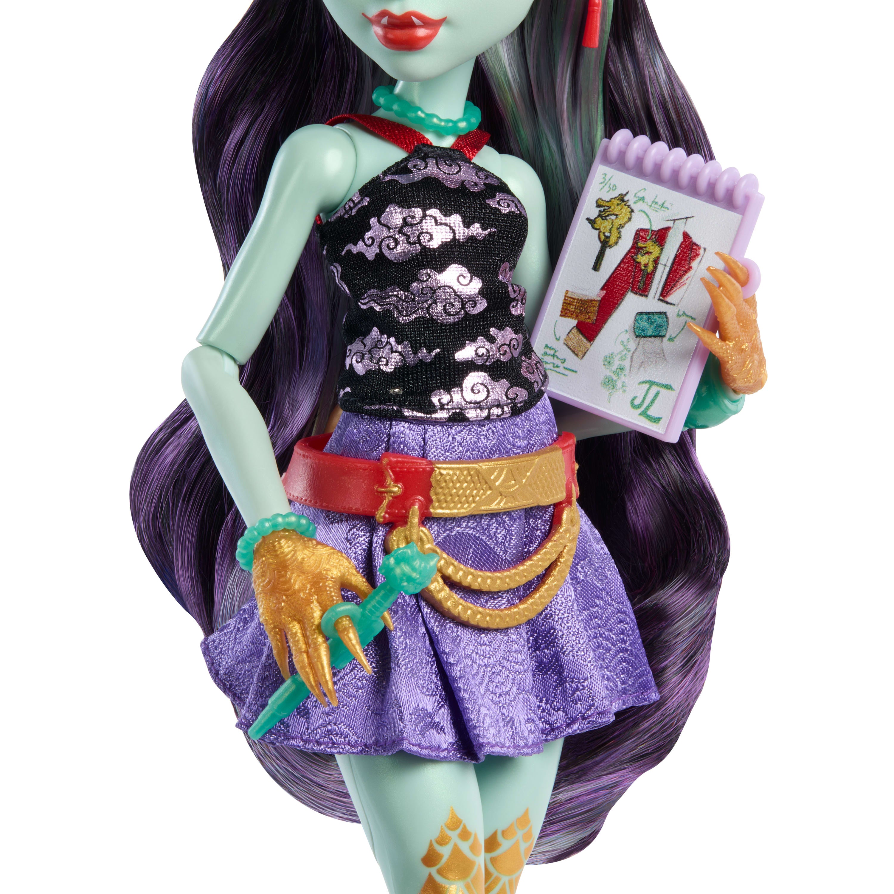 Monster High Jinafire Long bebek, köpekçiği Cloudy "Yun Yun" ve 7 aksesuar