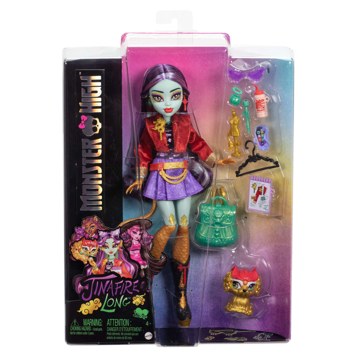 Monster High Jinafire Long bebek, köpekçiği Cloudy "Yun Yun" ve 7 aksesuar