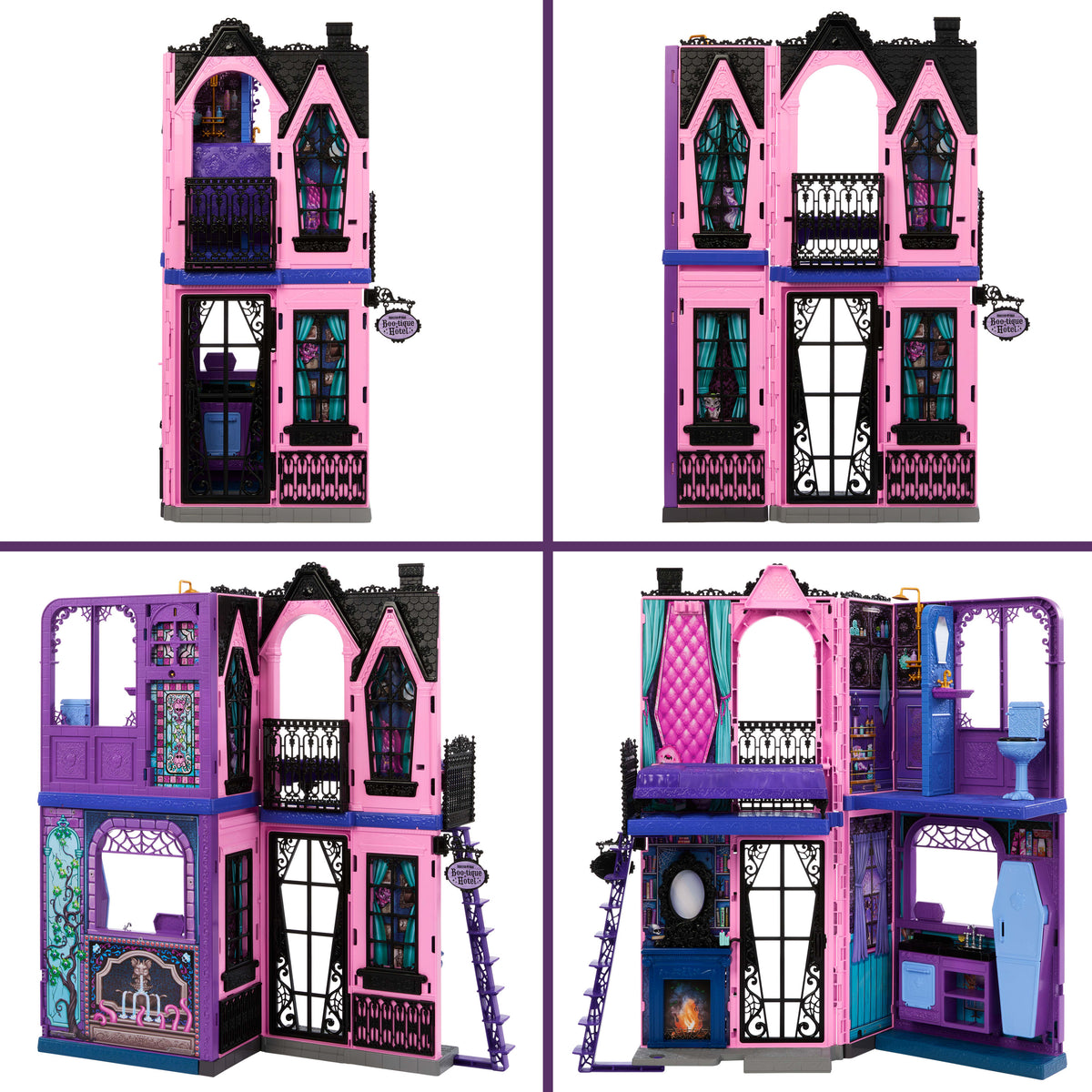 Her odasında ilginç sürprizler olan Monster High Gizemli Butik Otel ve 13'ten fazla aksesuar