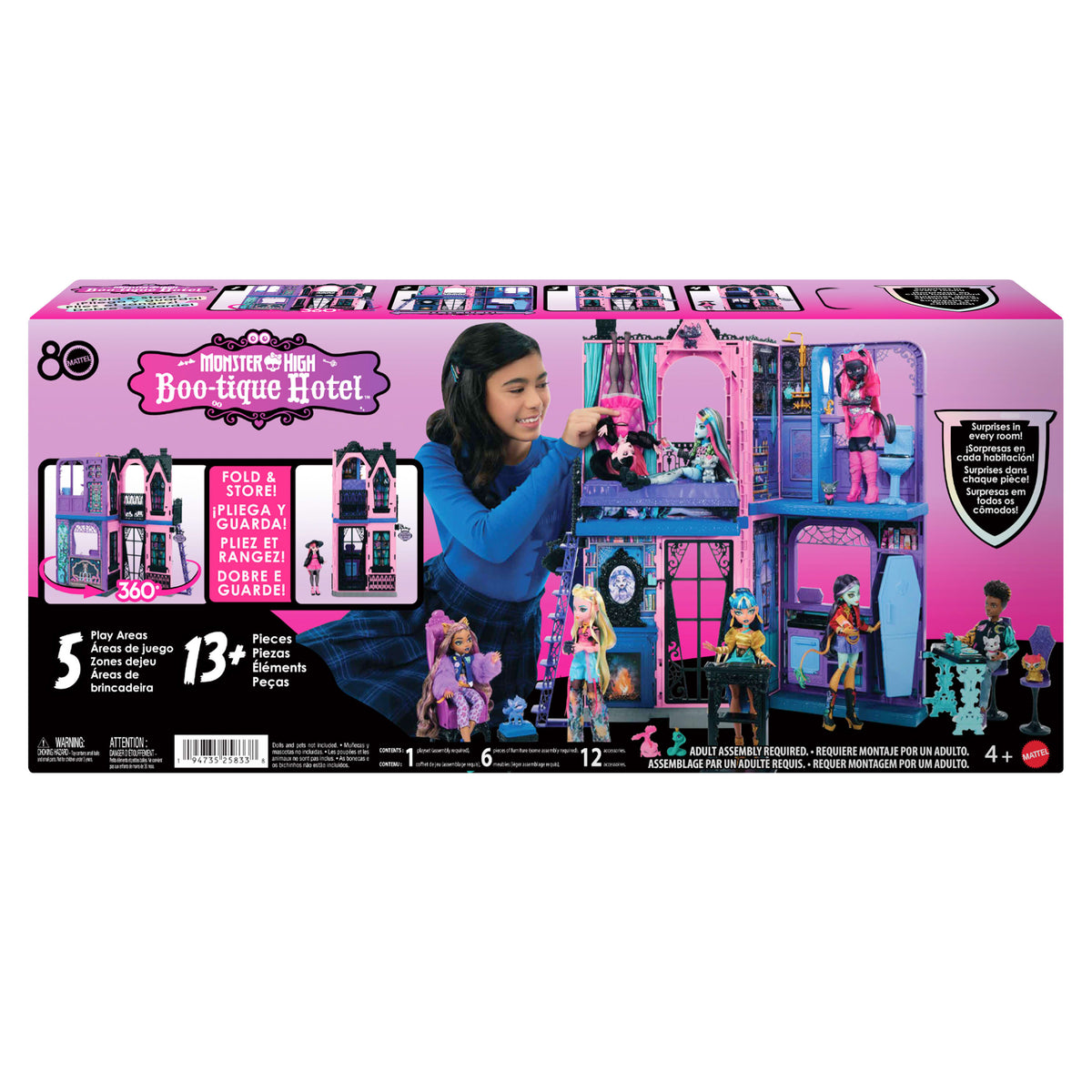 Her odasında ilginç sürprizler olan Monster High Gizemli Butik Otel ve 13'ten fazla aksesuar