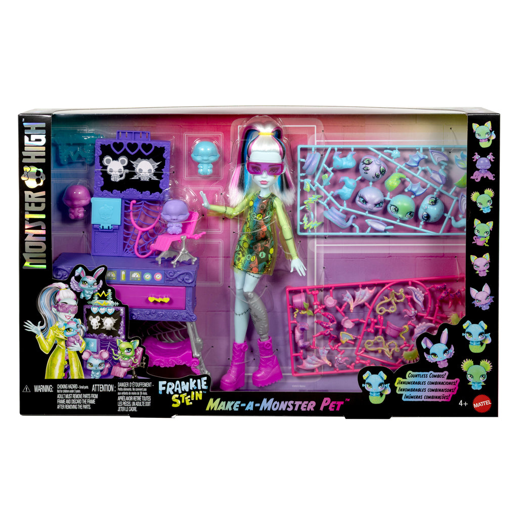 Monster High Frankie Stein Evcil Hayvan Kiti bebek ve evcil hayvanlı oyun seti, sayısız evcil hayvan kombinasyonu için 30'dan fazla aksesuar