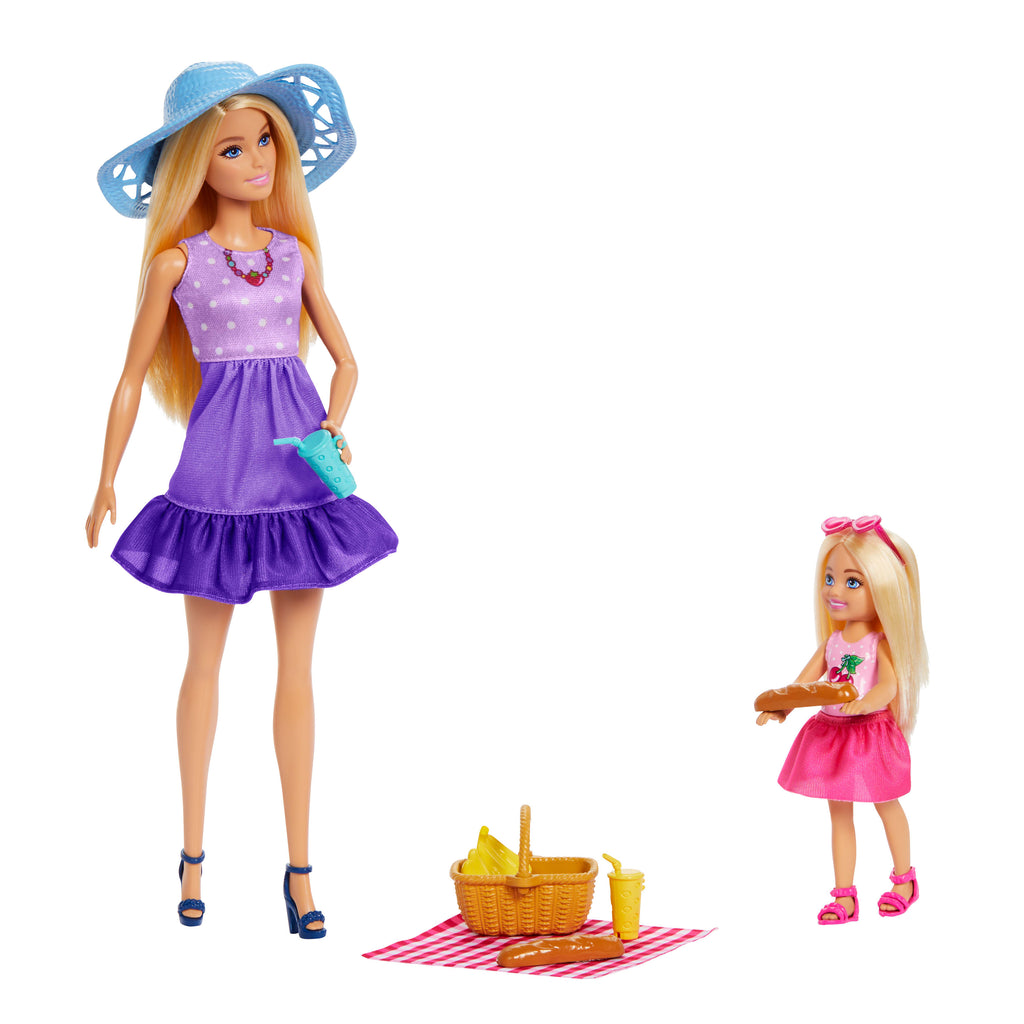 Barbie Aile ve Dostlar serisi bebekler ve aksesuarlar, 2 bebek ve 9 aksesuar ile piknik temalı oyun seti