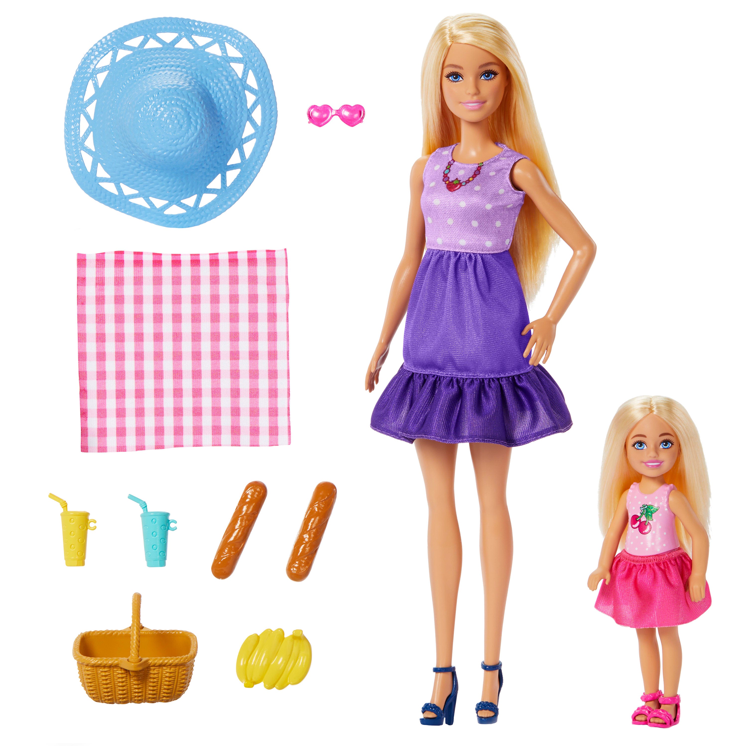 Barbie Aile ve Dostlar serisi bebekler ve aksesuarlar, 2 bebek ve 9 aksesuar ile piknik temalı oyun seti