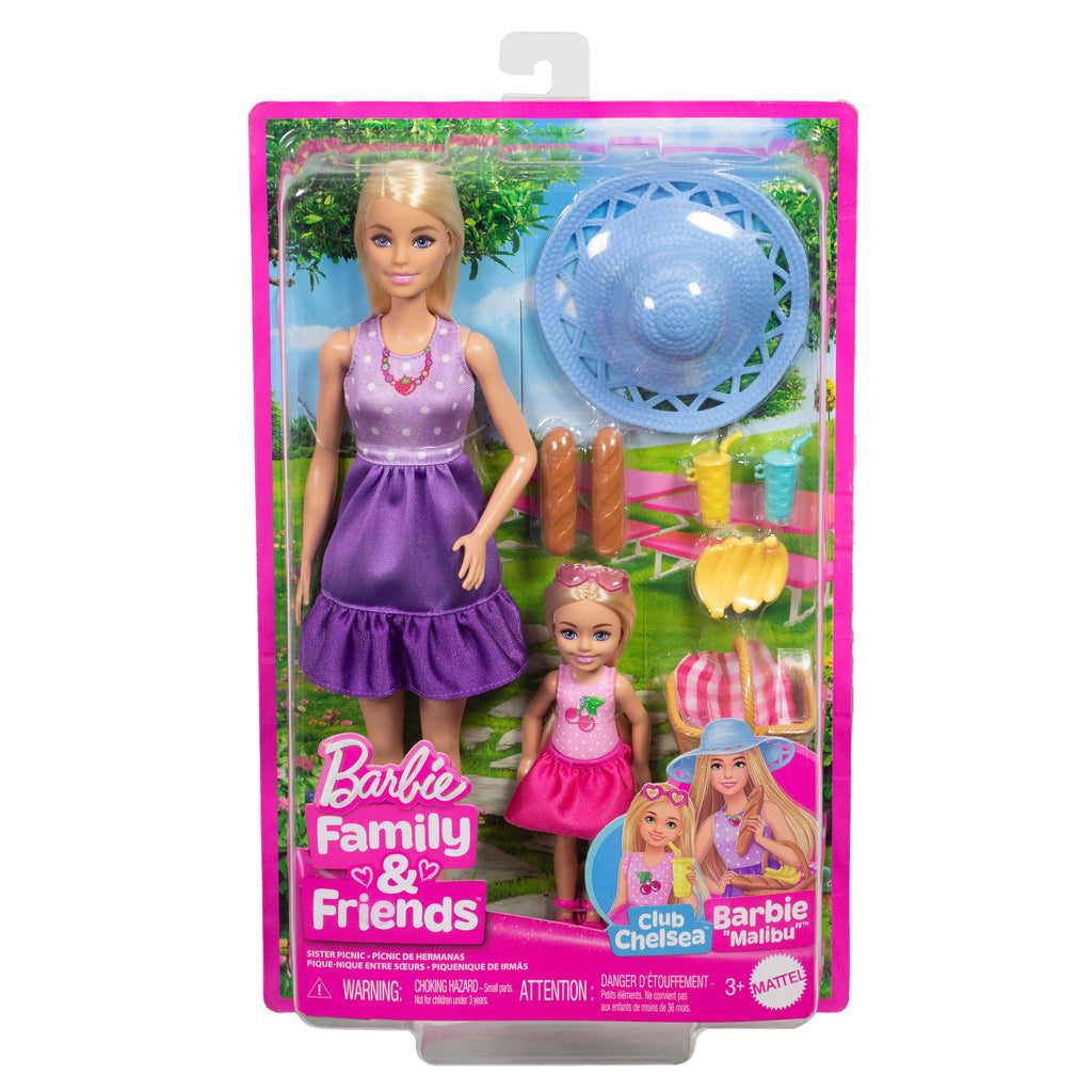 Barbie Aile ve Dostlar serisi bebekler ve aksesuarlar, 2 bebek ve 9 aksesuar ile piknik temalı oyun seti