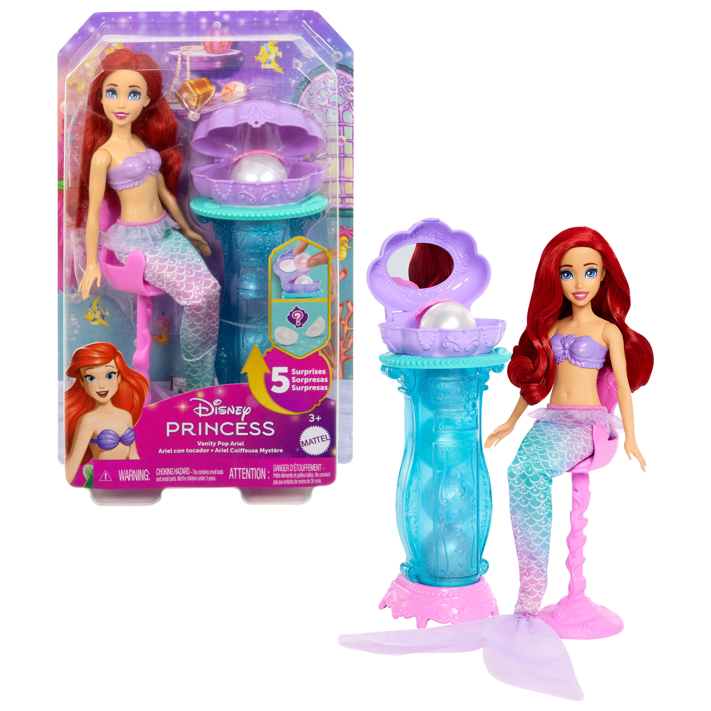 Disney Prensesi Ariel Vanity Pop deniz kızı bebek ve 5 sürprize sahip makyaj masası
