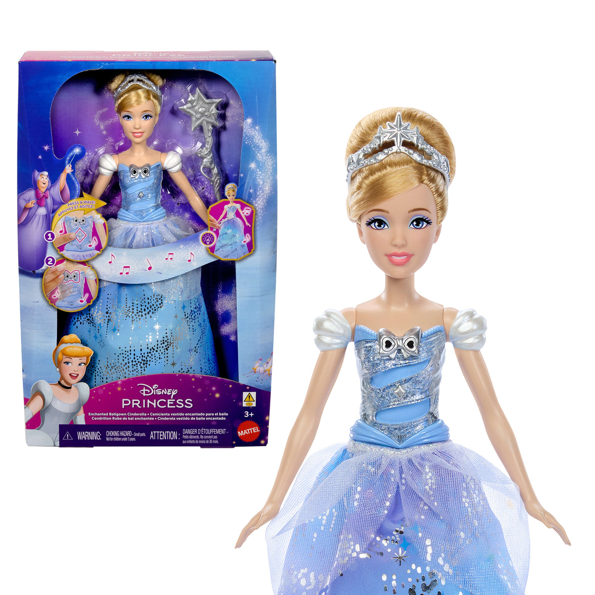 Işıklı ve sesli elbisesi ile filmden ilham alan Disney Prensesi Sihirli Balo Elbiseli Cinderella bebek