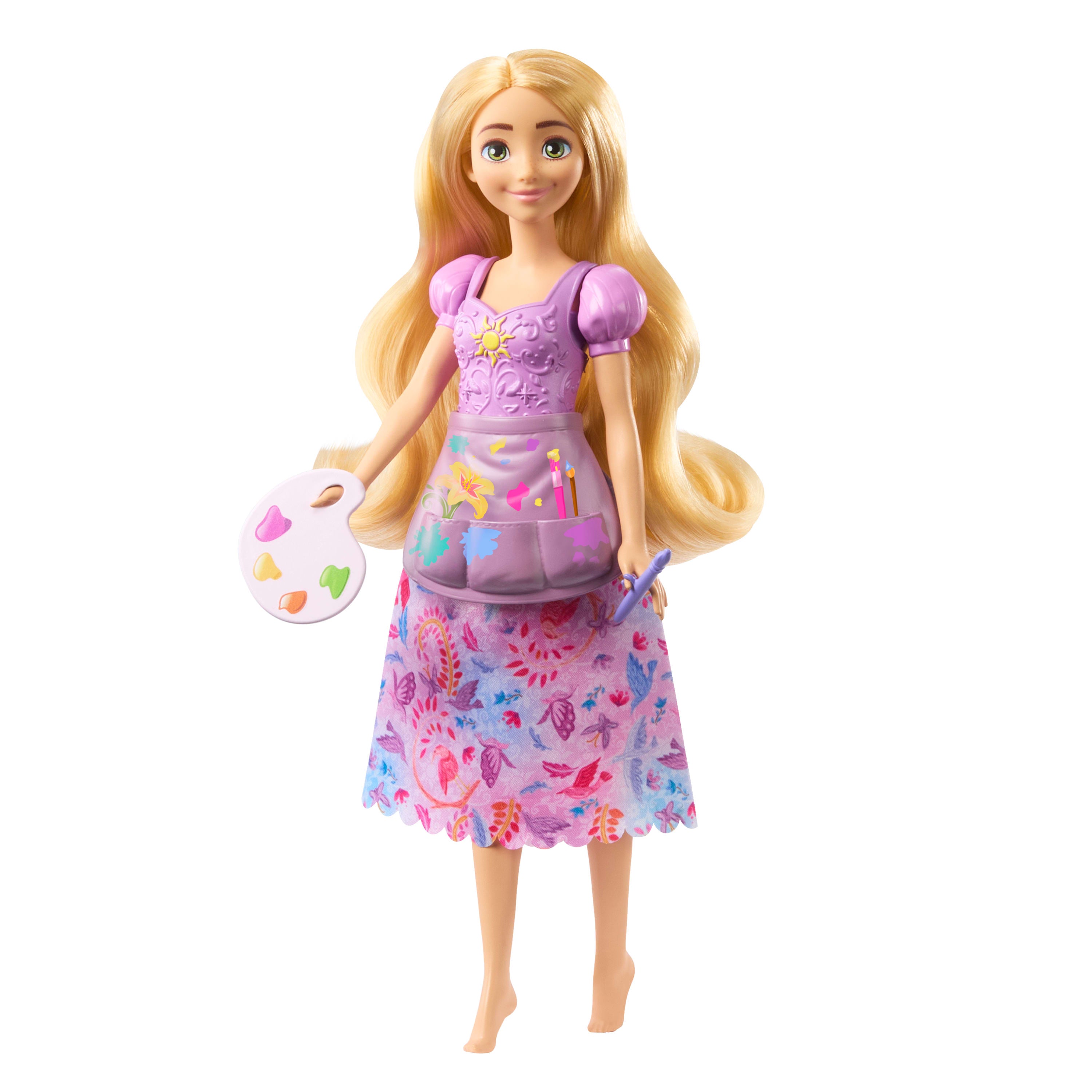 Disney Prensesi 2'si 1 Arada Hikayeler Rapunzel bebek, takılıp çıkarılabilen 2 büstiyer, 2 etek ve 9 aksesuar