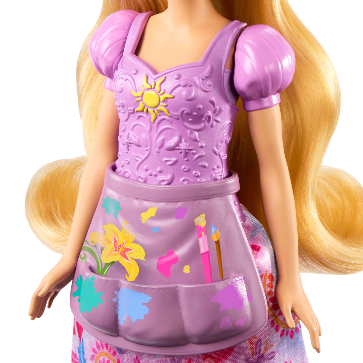 Disney Prensesi 2'si 1 Arada Hikayeler Rapunzel bebek, takılıp çıkarılabilen 2 büstiyer, 2 etek ve 9 aksesuar