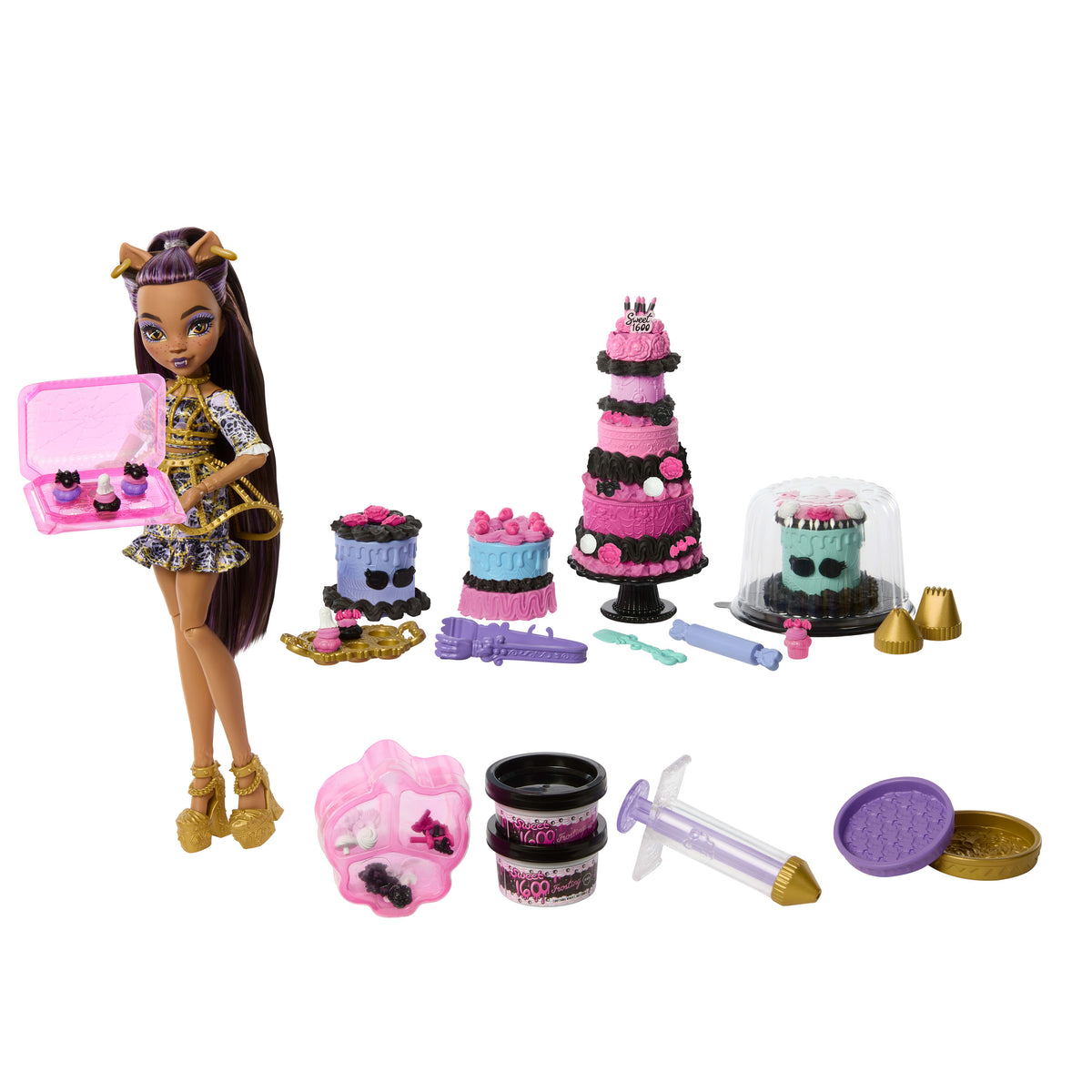 Monster High Havalı Doğum Günü pasta seti, Clawdeen Wolf bebek ve 20'den fazla süsleme aksesuarı