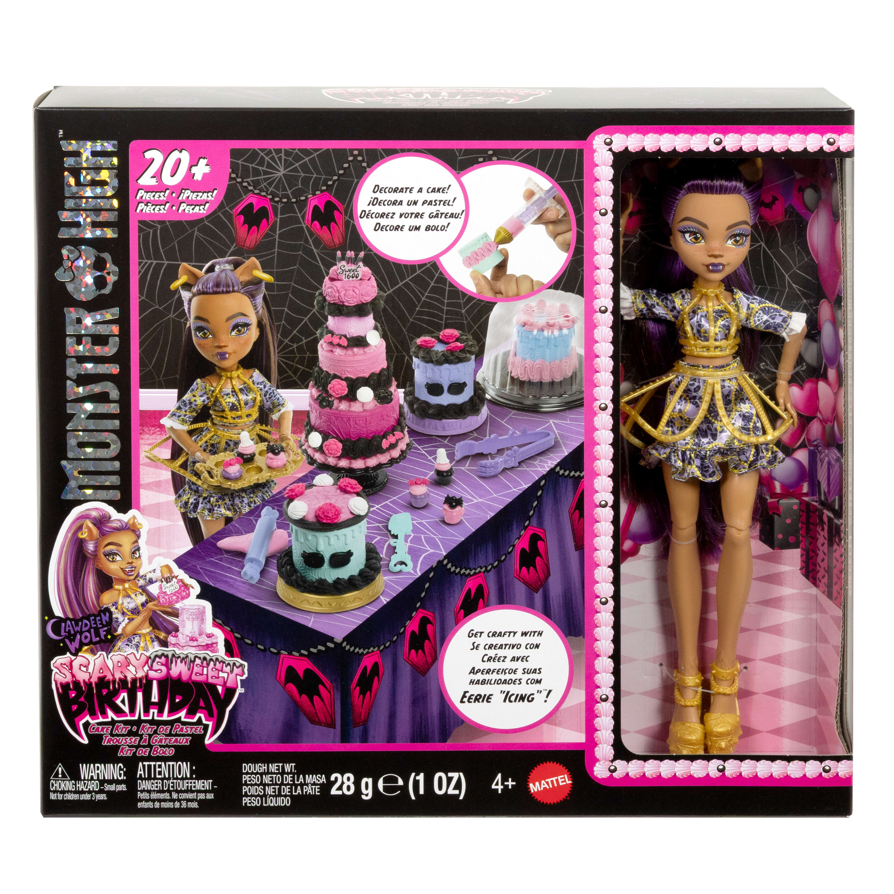 Monster High Havalı Doğum Günü pasta seti, Clawdeen Wolf bebek ve 20'den fazla süsleme aksesuarı