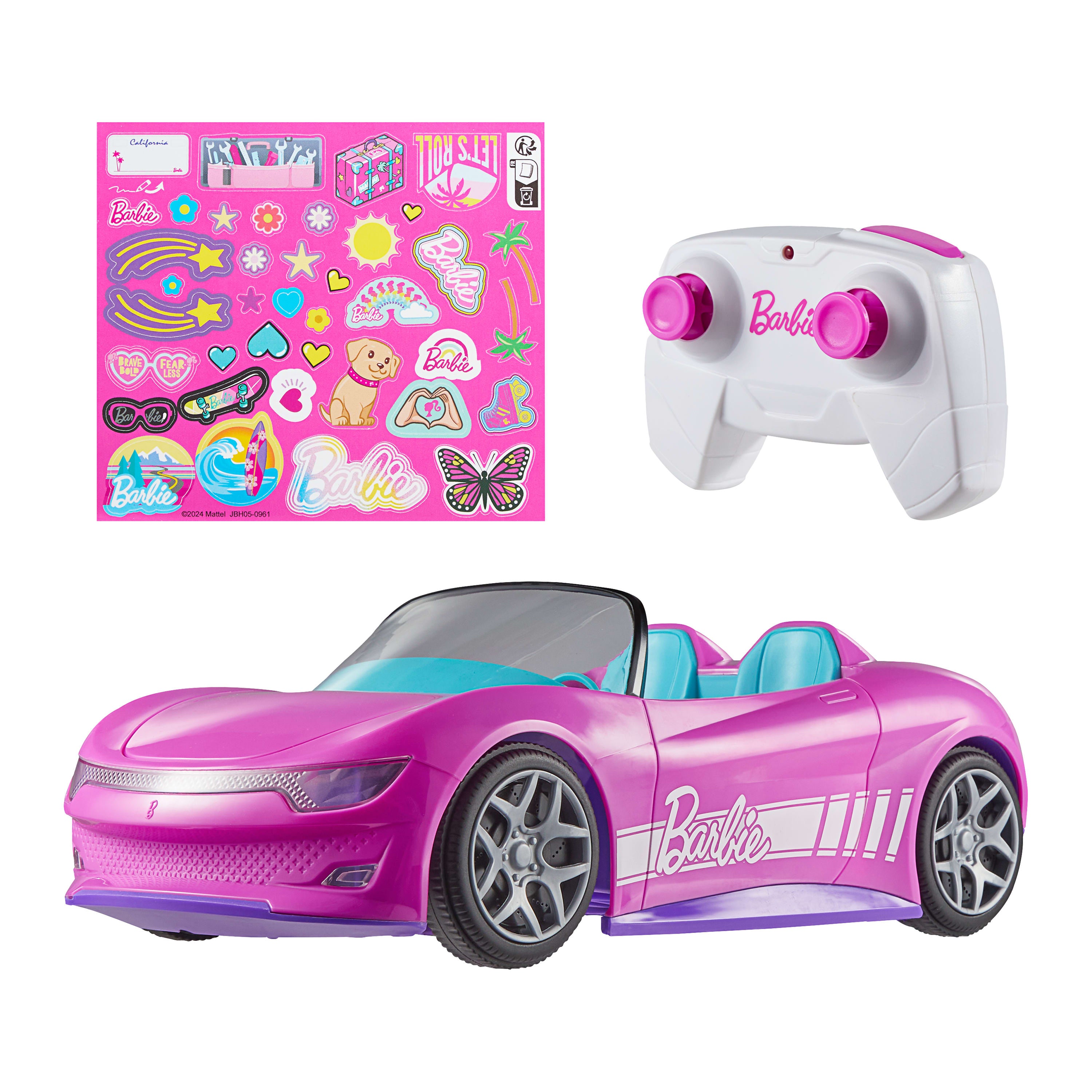 Hot Wheels Barbie uzaktan kumandalı ve şarj edilebilir üstü açık oyuncak araba, 2 Barbie bebeği taşıyabilir