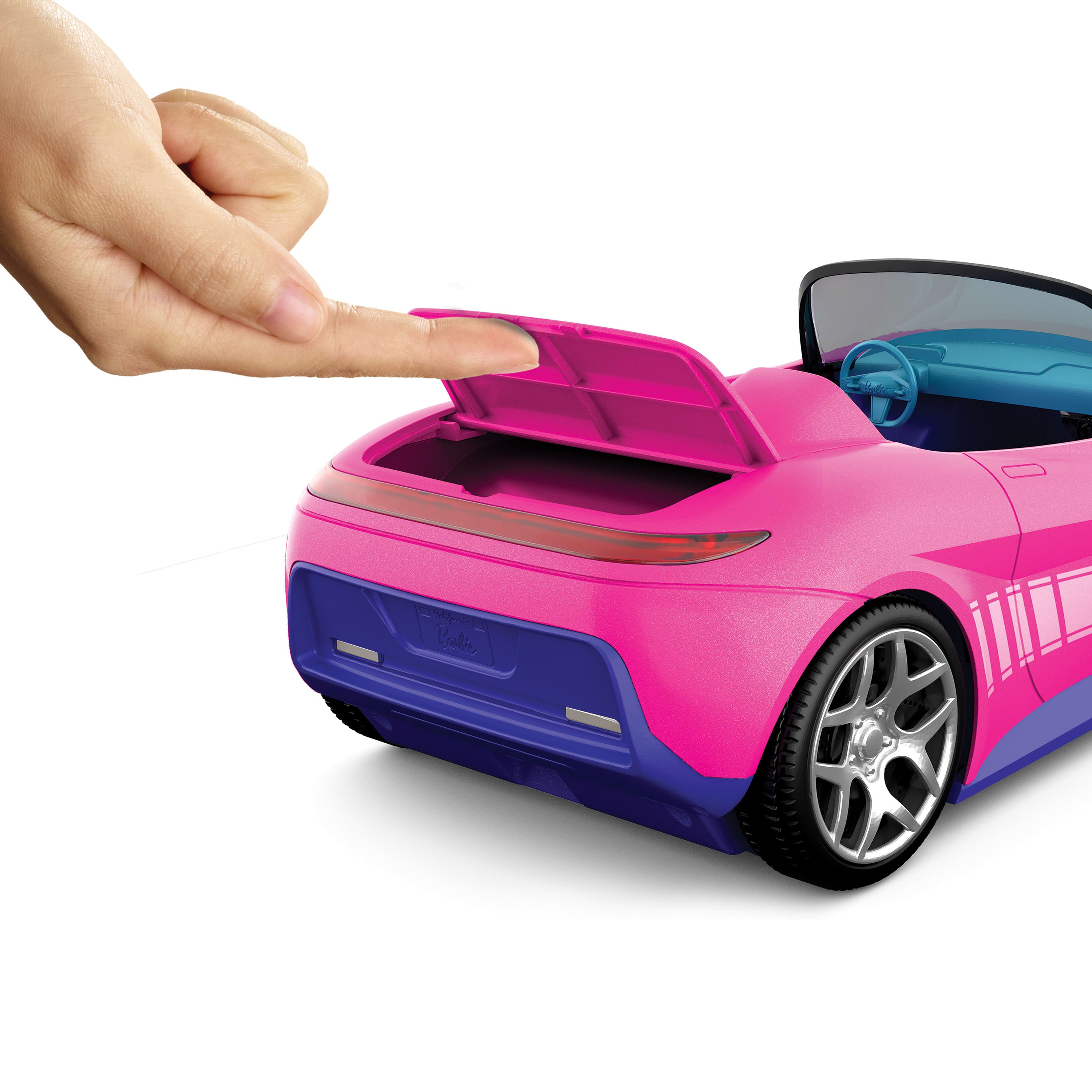 Hot Wheels Barbie uzaktan kumandalı ve şarj edilebilir üstü açık oyuncak araba, 2 Barbie bebeği taşıyabilir