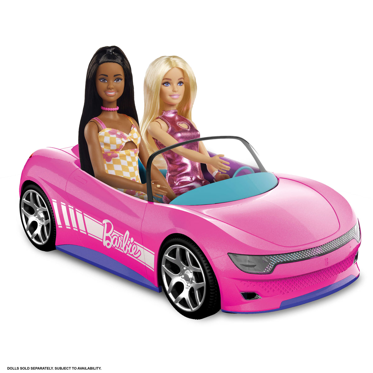 Hot Wheels Barbie uzaktan kumandalı ve şarj edilebilir üstü açık oyuncak araba, 2 Barbie bebeği taşıyabilir