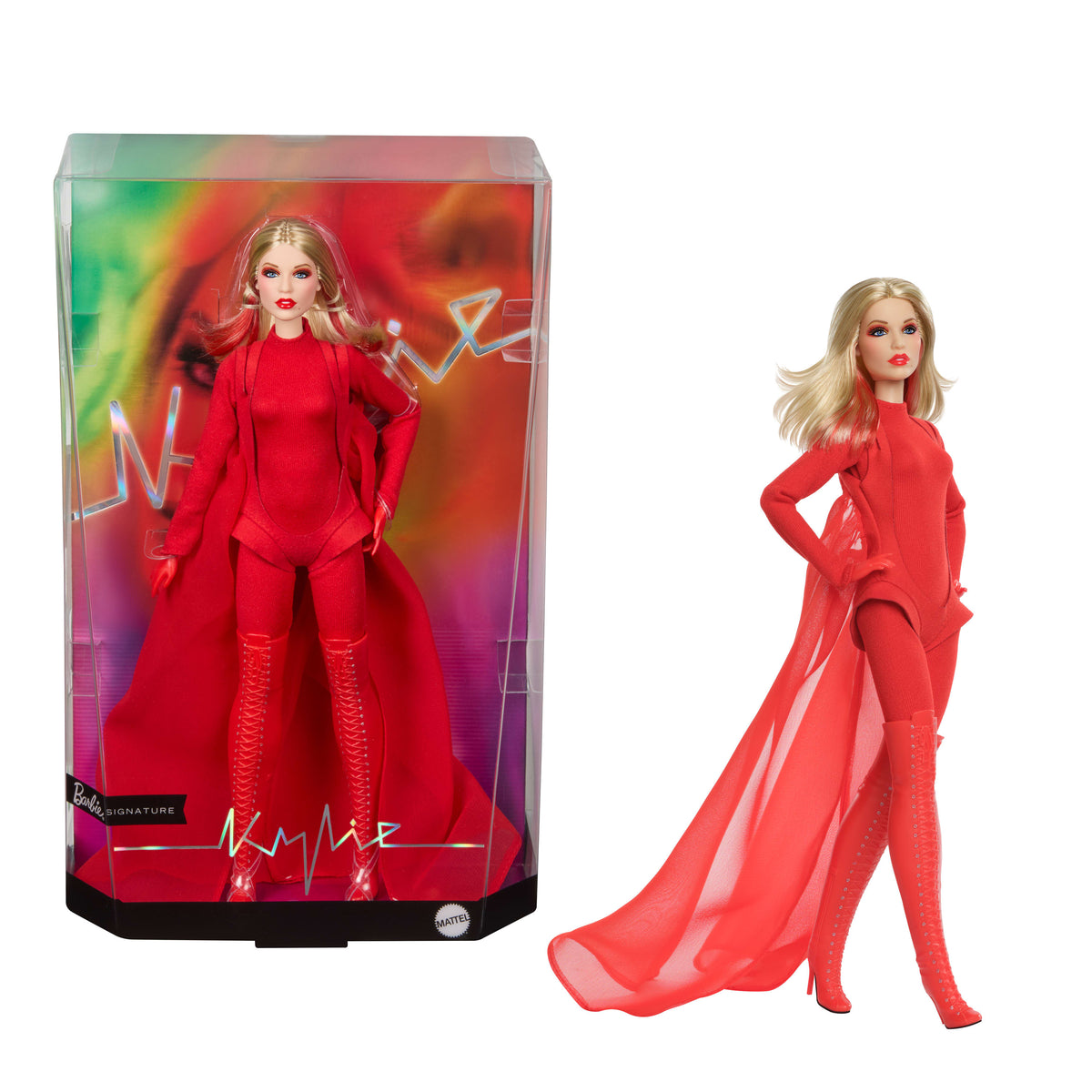 "Padam Padam" müzik videosundaki kırmızı kostümüyle koleksiyona uygun Barbie Signature Kylie Minogue bebeği