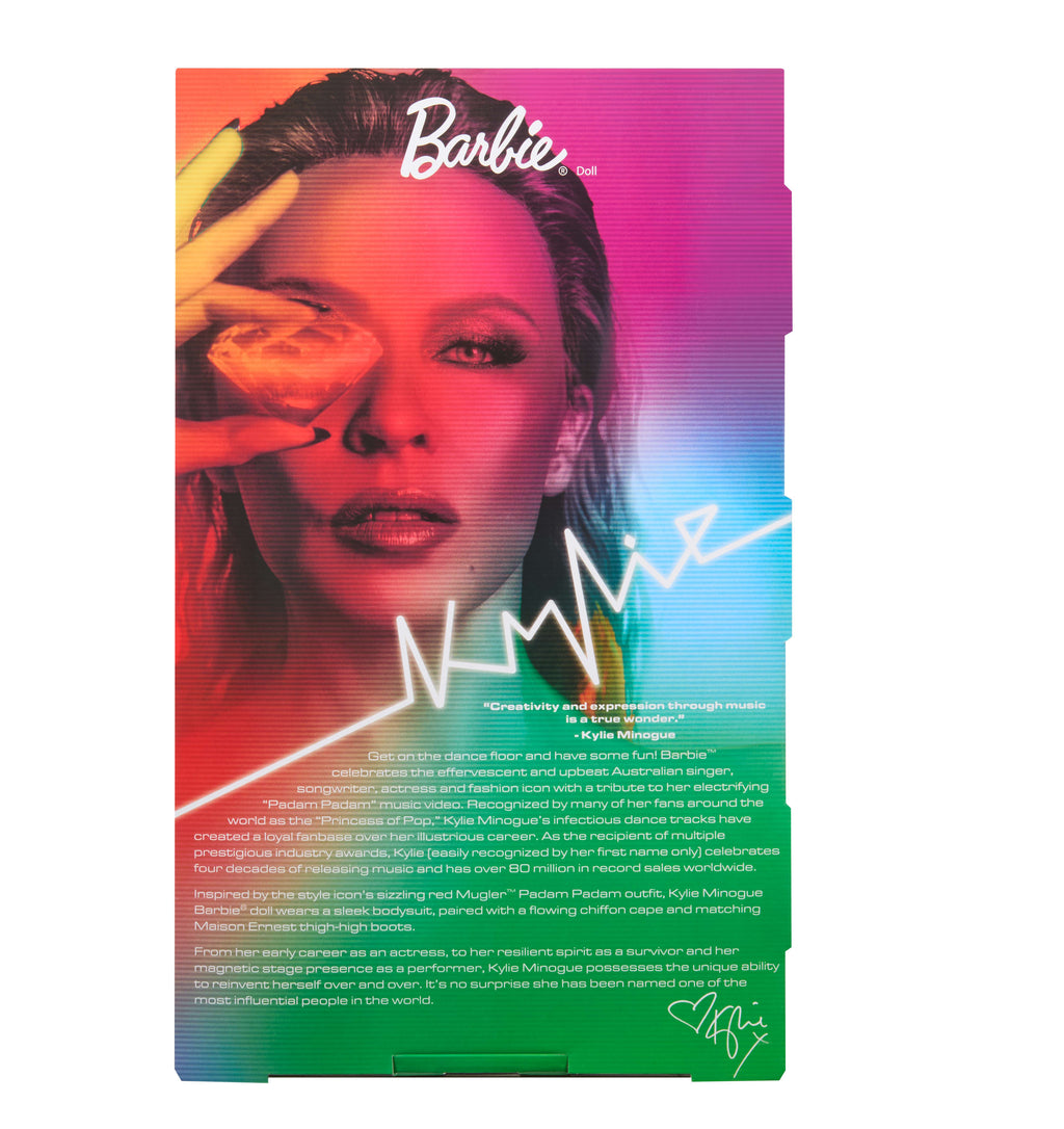"Padam Padam" müzik videosundaki kırmızı kostümüyle koleksiyona uygun Barbie Signature Kylie Minogue bebeği