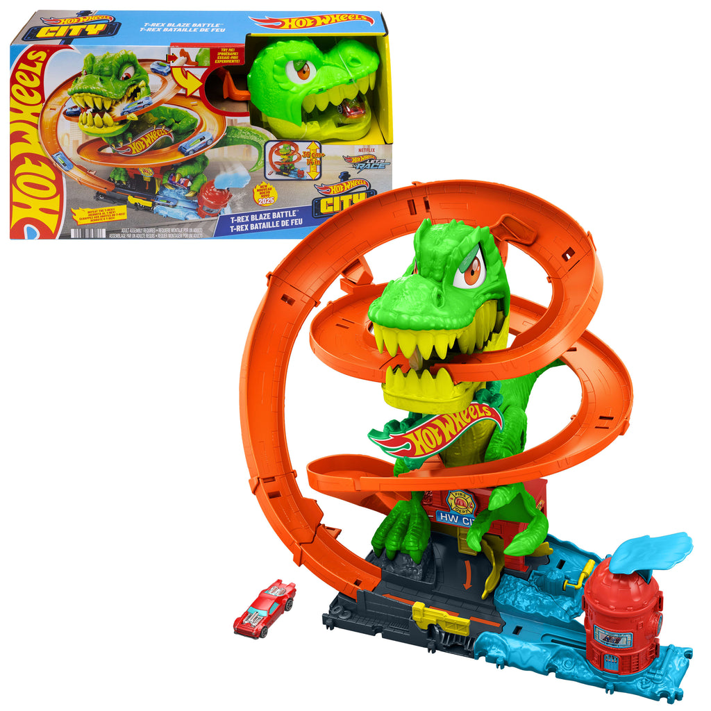 Hot Wheels® T-Rex ve İtfaiye İstasyonu Oyun Seti - 1:64 Ölçekli Metal Araba Dahil, 4+ Yaş
