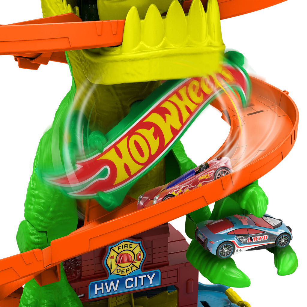 Hot Wheels® T-Rex ve İtfaiye İstasyonu Oyun Seti - 1:64 Ölçekli Metal Araba Dahil, 4+ Yaş