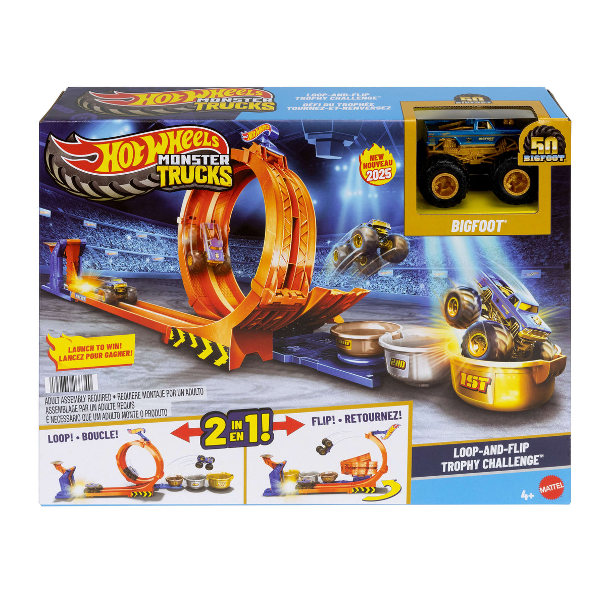 Hot Wheels® Monster Trucks Döngü ve Takla Bigfoot Oyun Parkuru ve metal Bigfoot oyuncak aracı