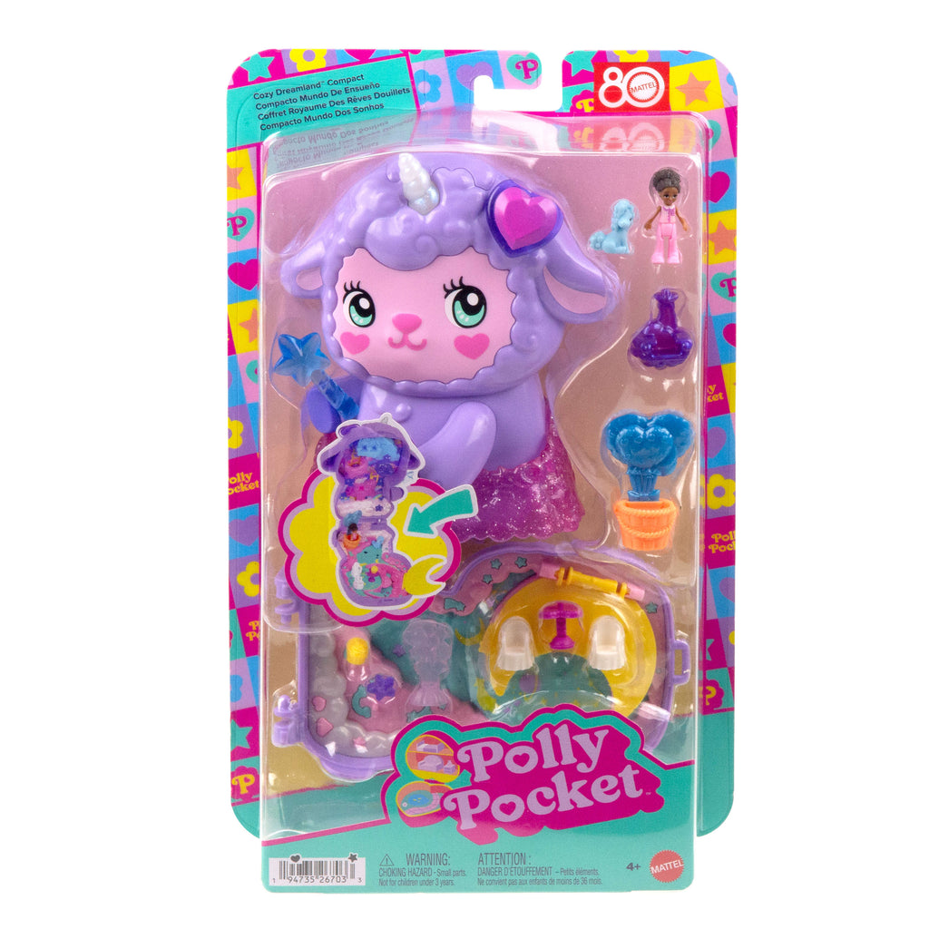 Polly Pocket Rüyalar Diyarı mini oyun seti, 1 mikro bebek ve tek boynuzlu at figürü, yiyecek ve stil aksesuarlarının yer aldığı taşınabilir oyuncak