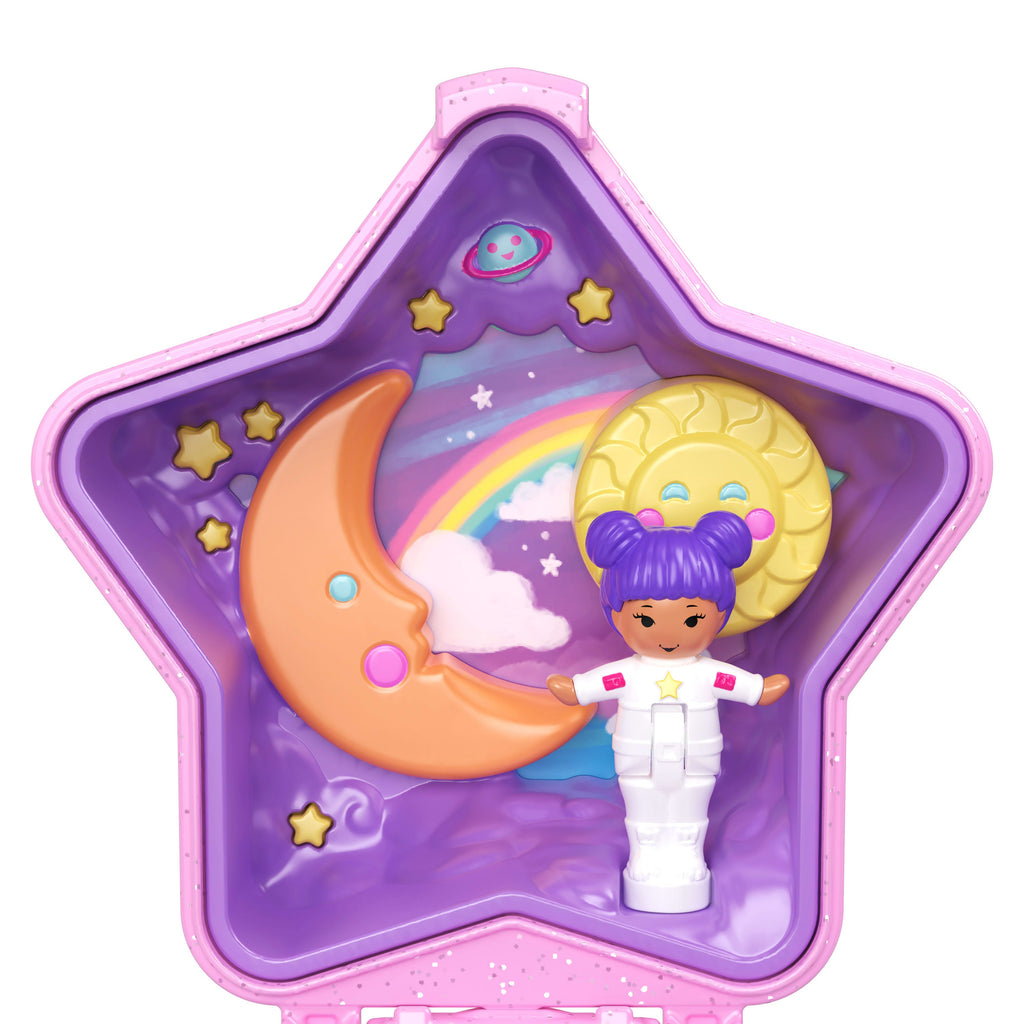 Polly Pocket Heritage Yüzük Kutusu Stardream Oyun Seti, Mikro Astronot Bebek, Maymun ve Takılabilir UFO Yüzük