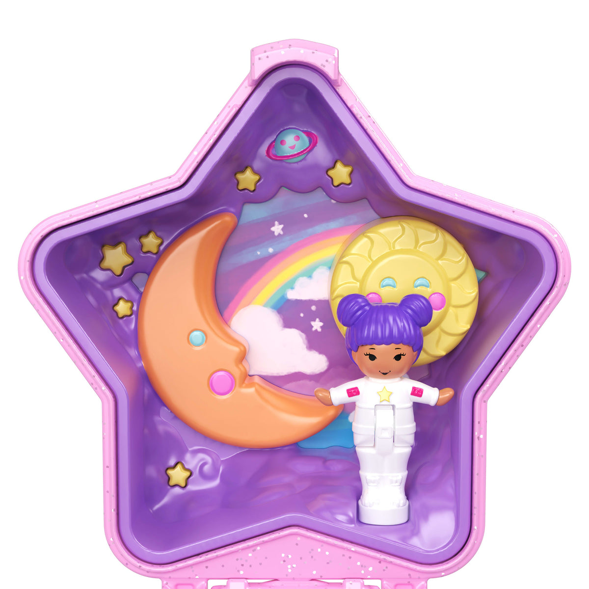 Polly Pocket Heritage Yüzük Kutusu Stardream Oyun Seti, Mikro Astronot Bebek, Maymun ve Takılabilir UFO Yüzük