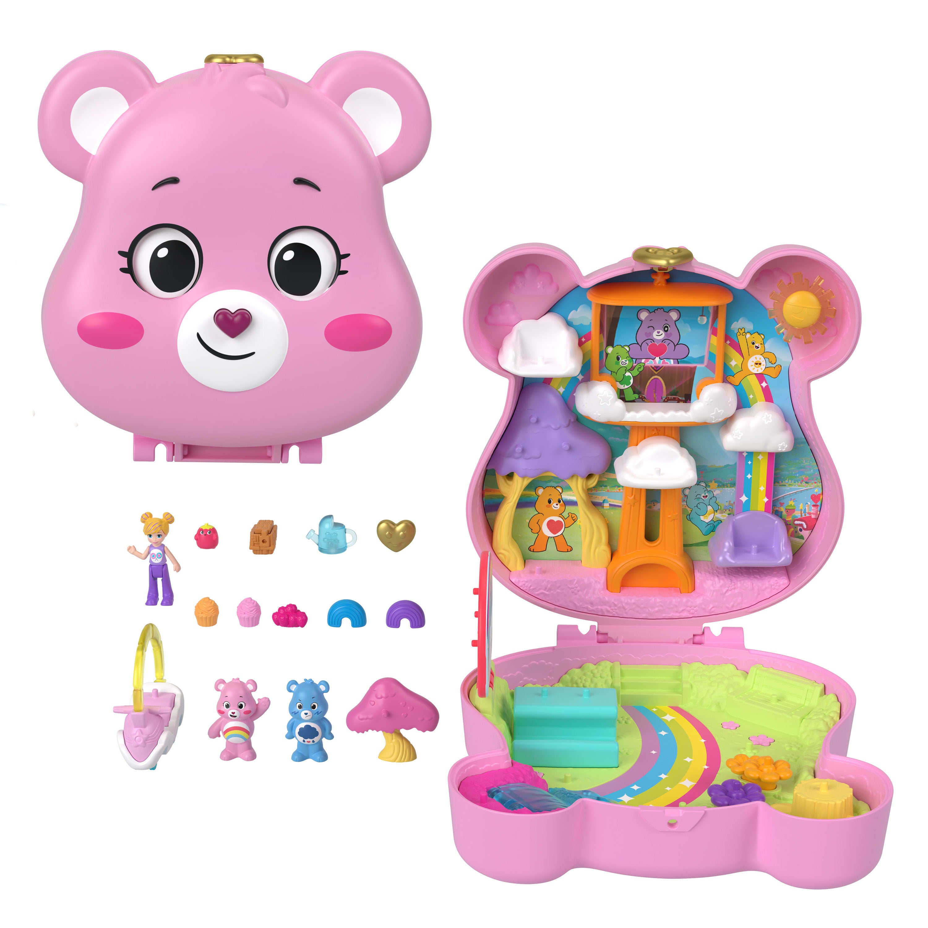 Polly Pocket ve Care Bears bebekler ve oyun seti, oyuncak araba ve temalı aksesuarlar, mini seyahat oyuncağı