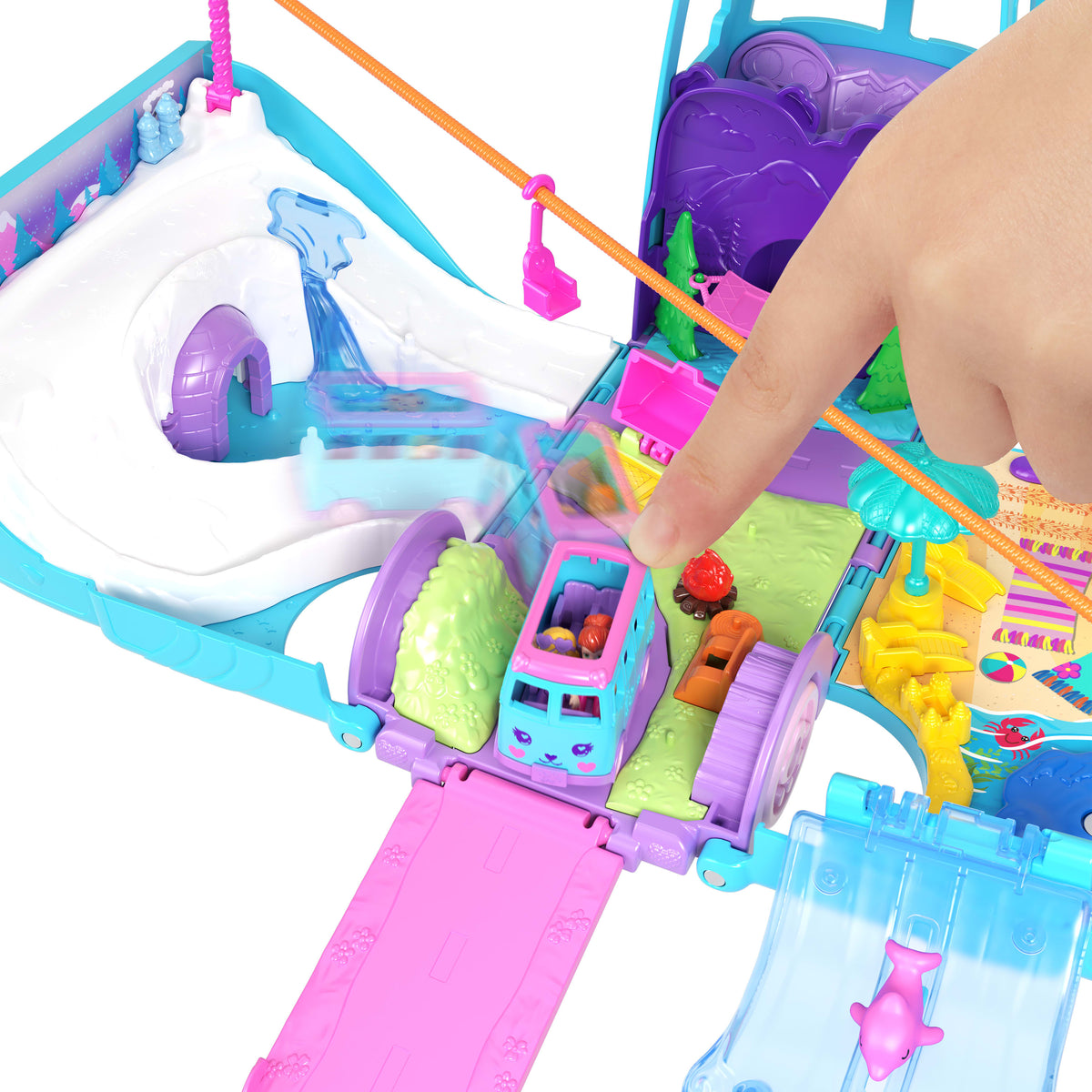 Polly Pocket Karavan Macerası oyun seti, mikro bebekler, dönüştürülebilir karavan, evcil hayvanlar ve oyuncak araba