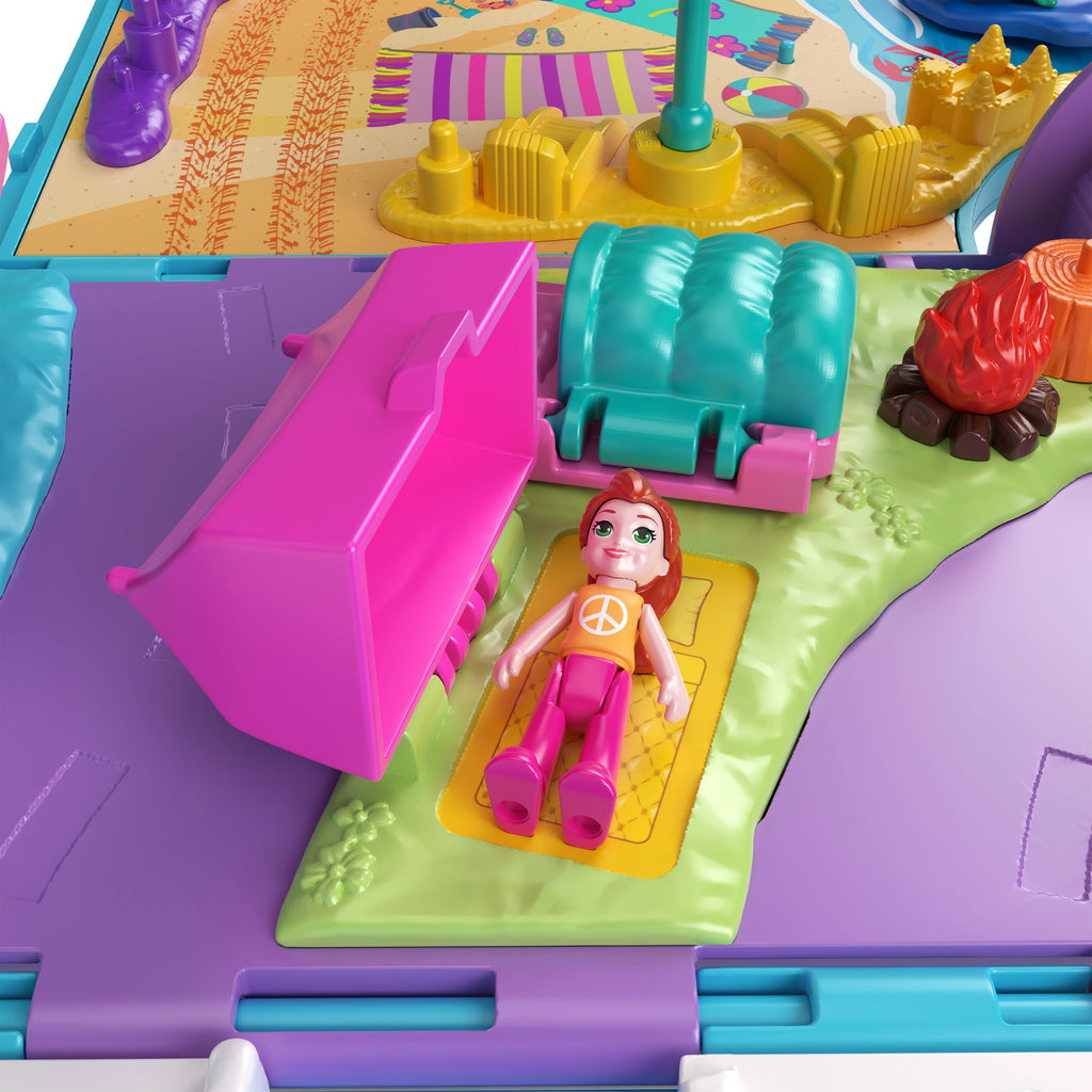 Polly Pocket Karavan Macerası oyun seti, mikro bebekler, dönüştürülebilir karavan, evcil hayvanlar ve oyuncak araba