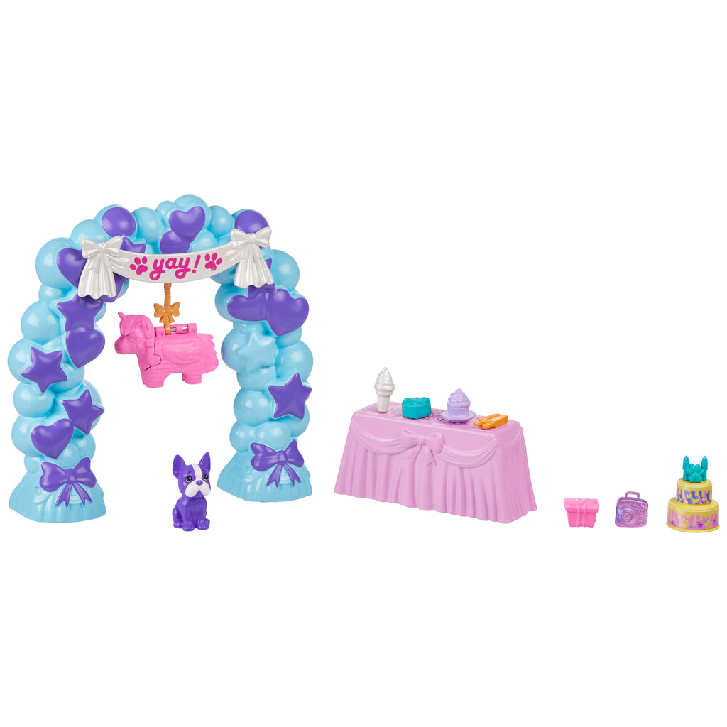 Polly Pocket Doğum Günü Partisi Paketi, bebek ve evcil hayvan oyun seti, moda ve yiyecek temalı aksesuarlar, seyahat oyuncağı