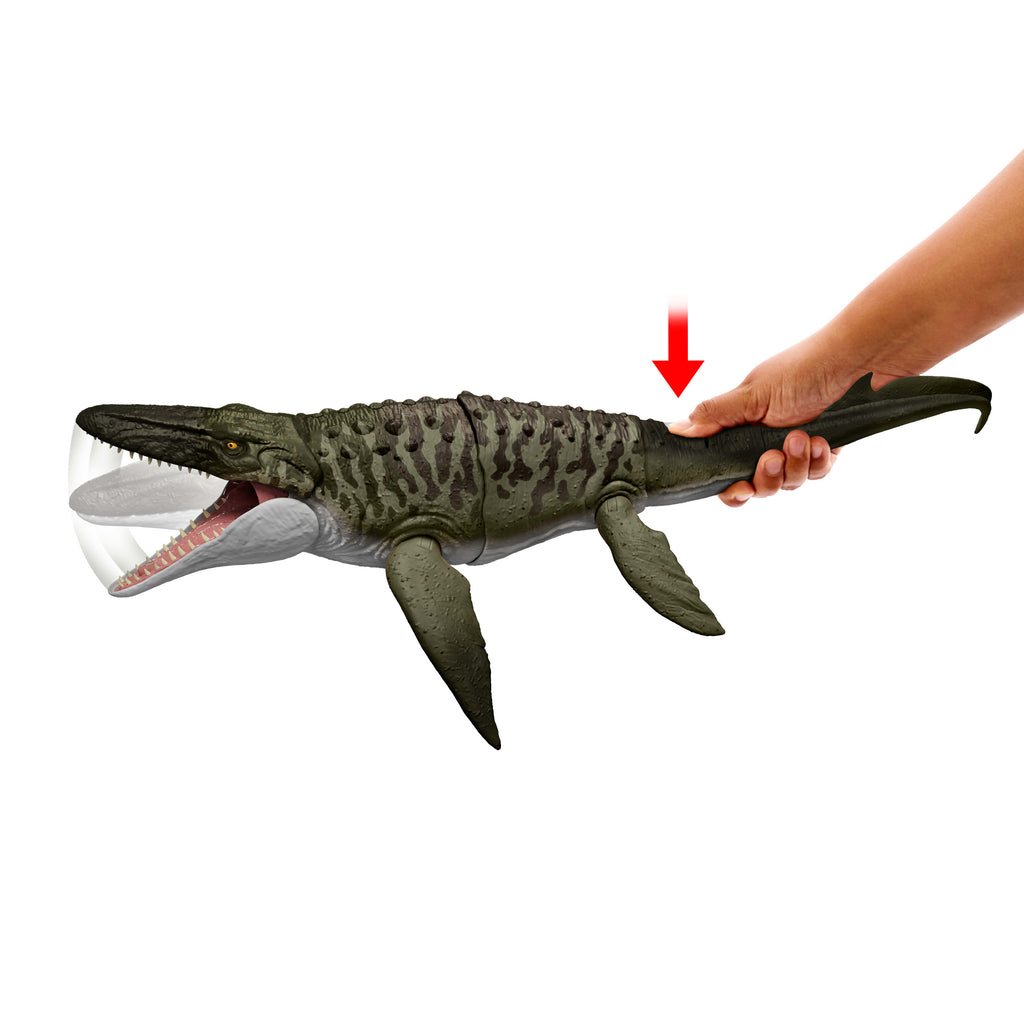 Jurassic World Rebirth Mosasaurus aksiyon figürü ve mini Dilophosaurus, dinozor oyuncağı