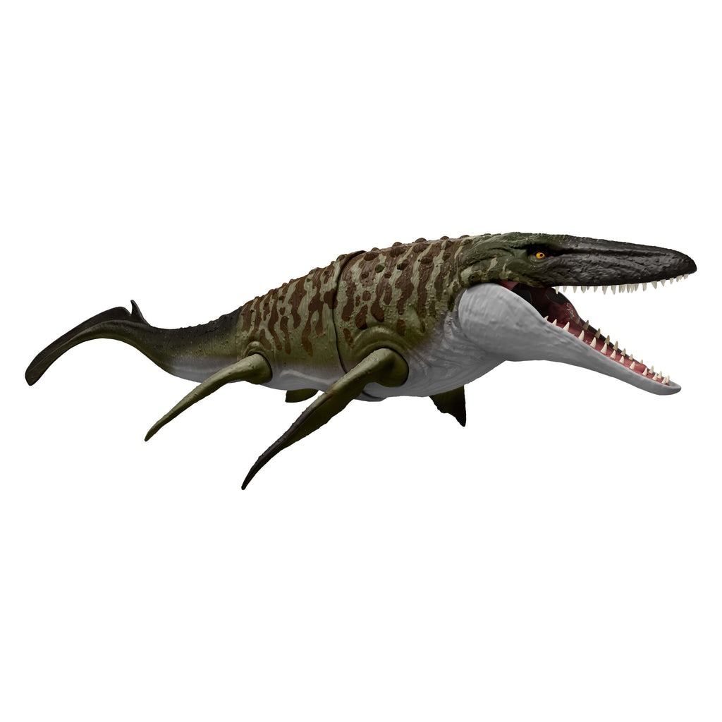 Jurassic World Rebirth Mosasaurus aksiyon figürü ve mini Dilophosaurus, dinozor oyuncağı